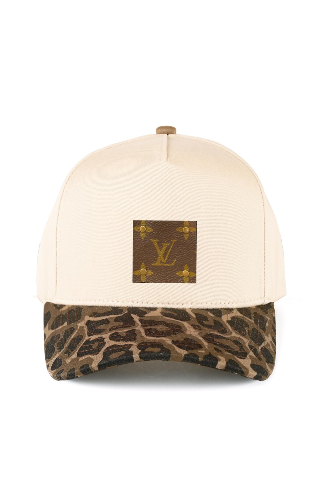 Upcycled 3 Tone Leopard Print and Ivory Cap