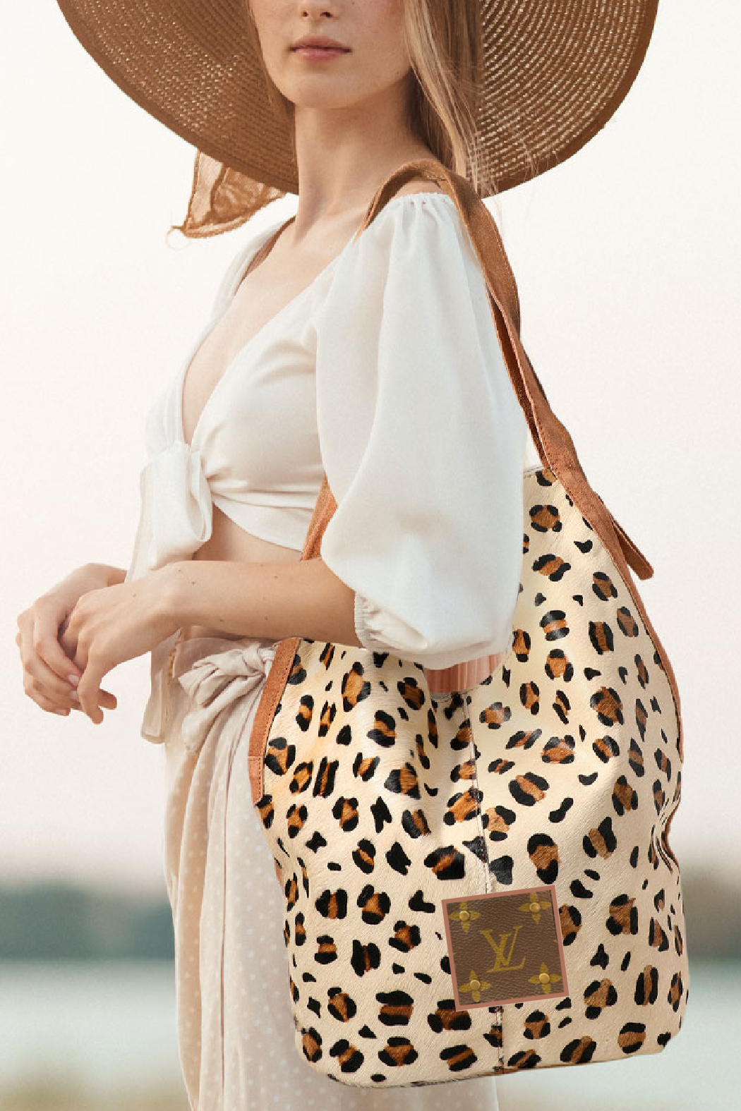 Upcycled Calf Fur Leopard Print Bucket Bag
