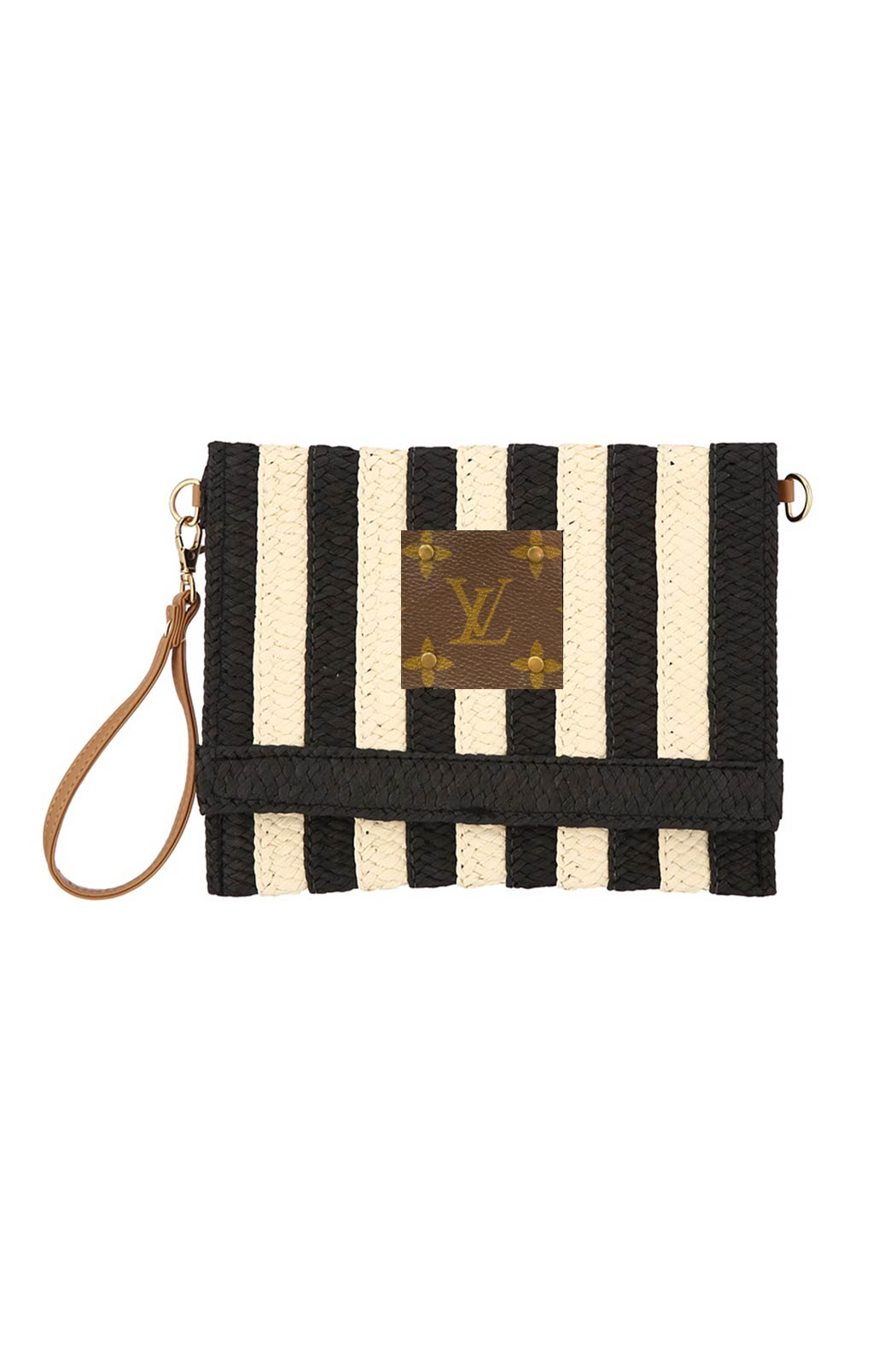 Upcycled Striped Straw Clutch Wristlet Crossbody