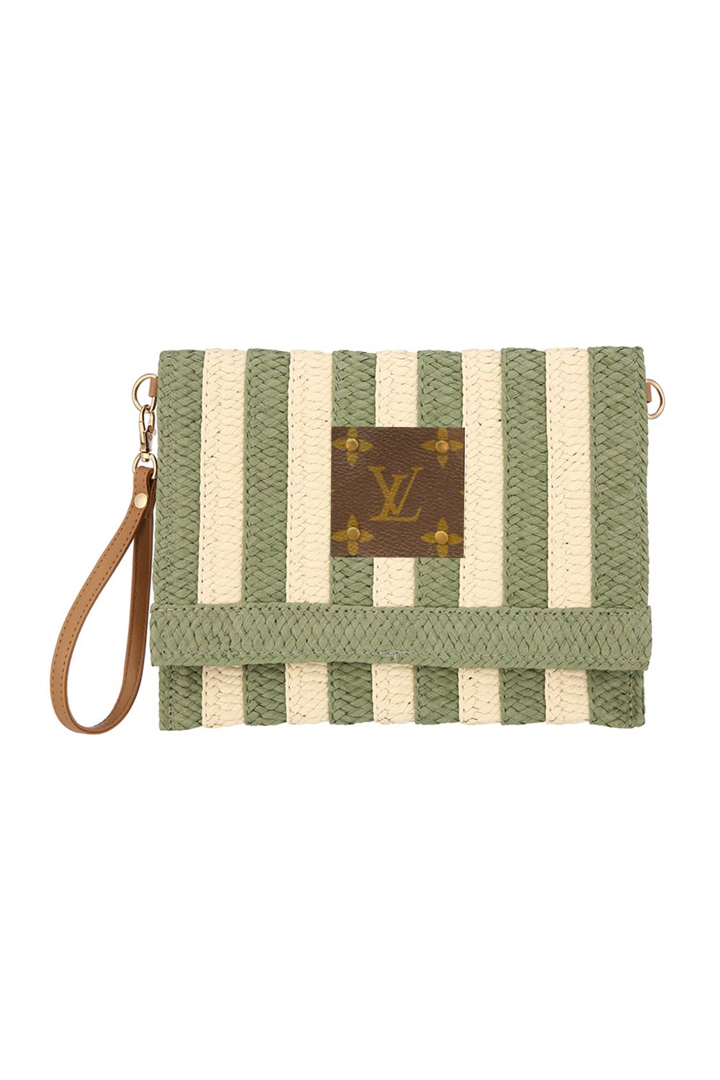 Upcycled Striped Straw Clutch Wristlet Crossbody