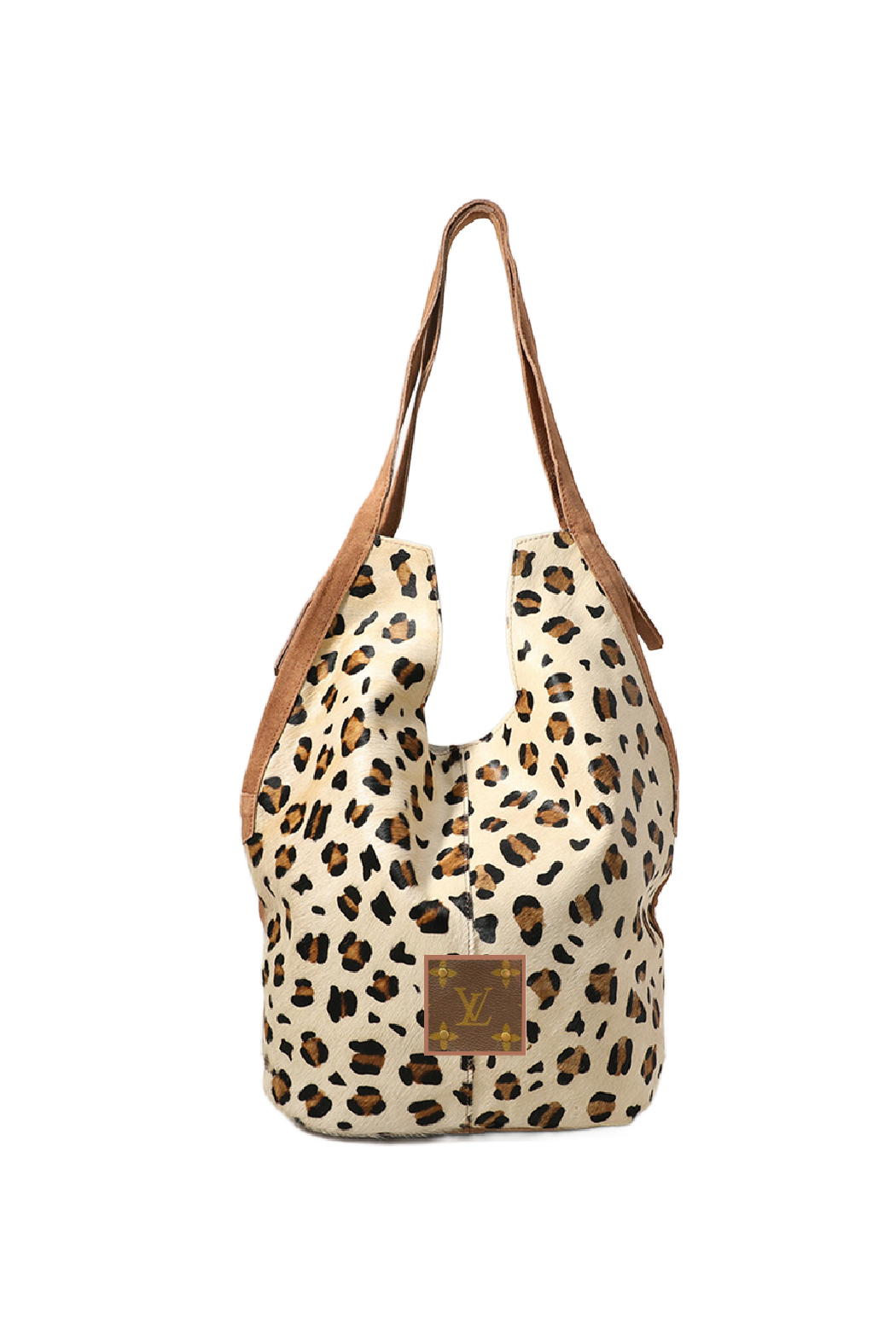 Upcycled Calf Fur Leopard Print Bucket Bag