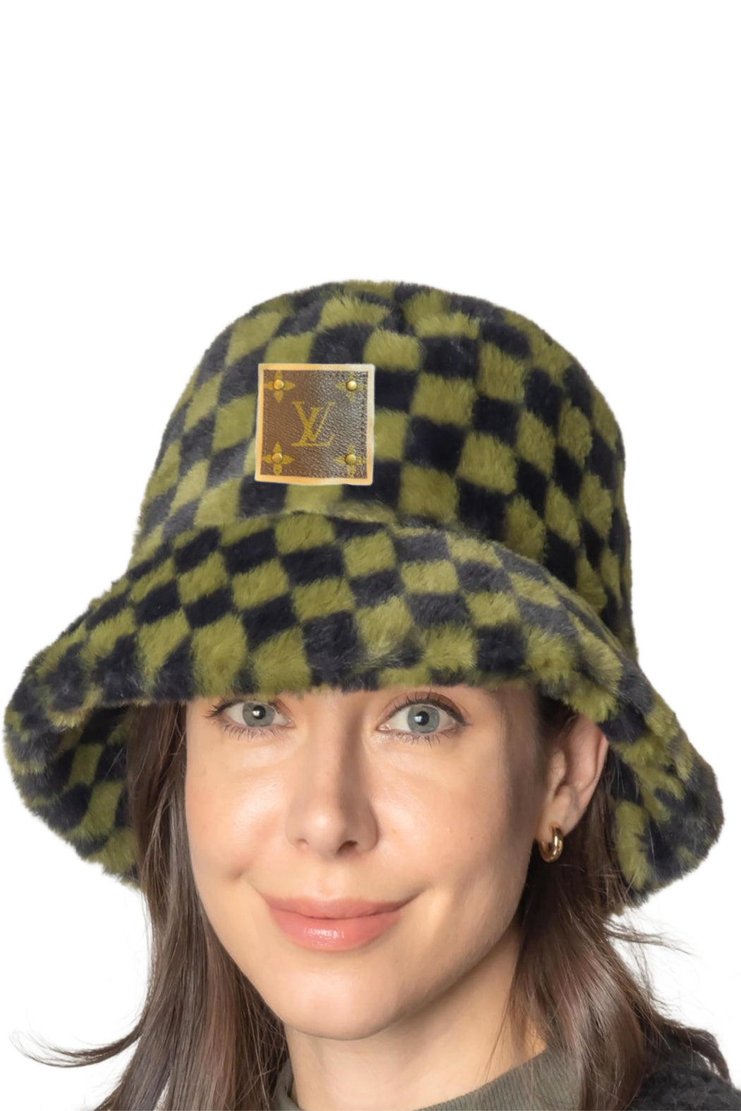 Upcycled Faux Fur Checker Bucket Hat