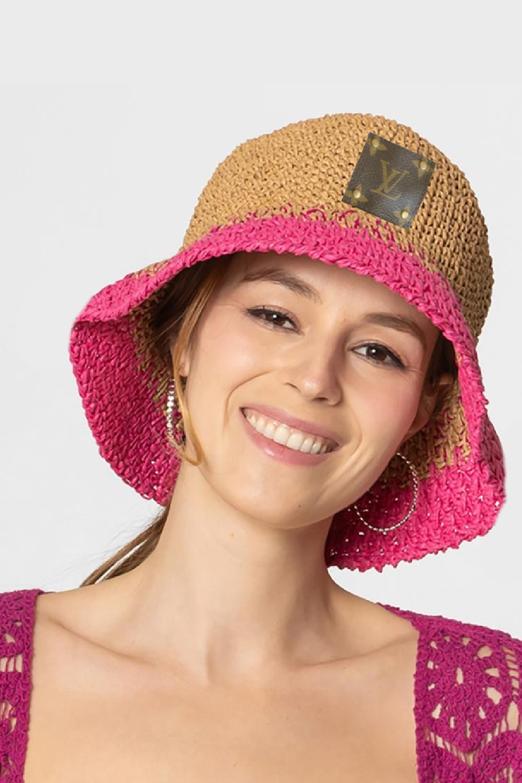 Upcycled Colorblock Straw Bucket Hat