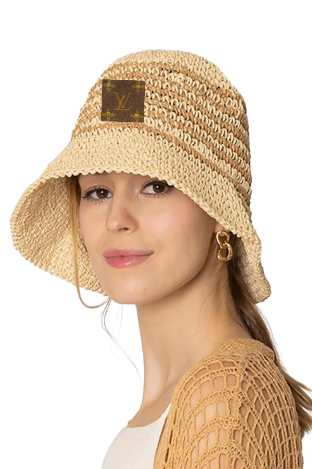Upcycled Straw Stripe Bucket Hat