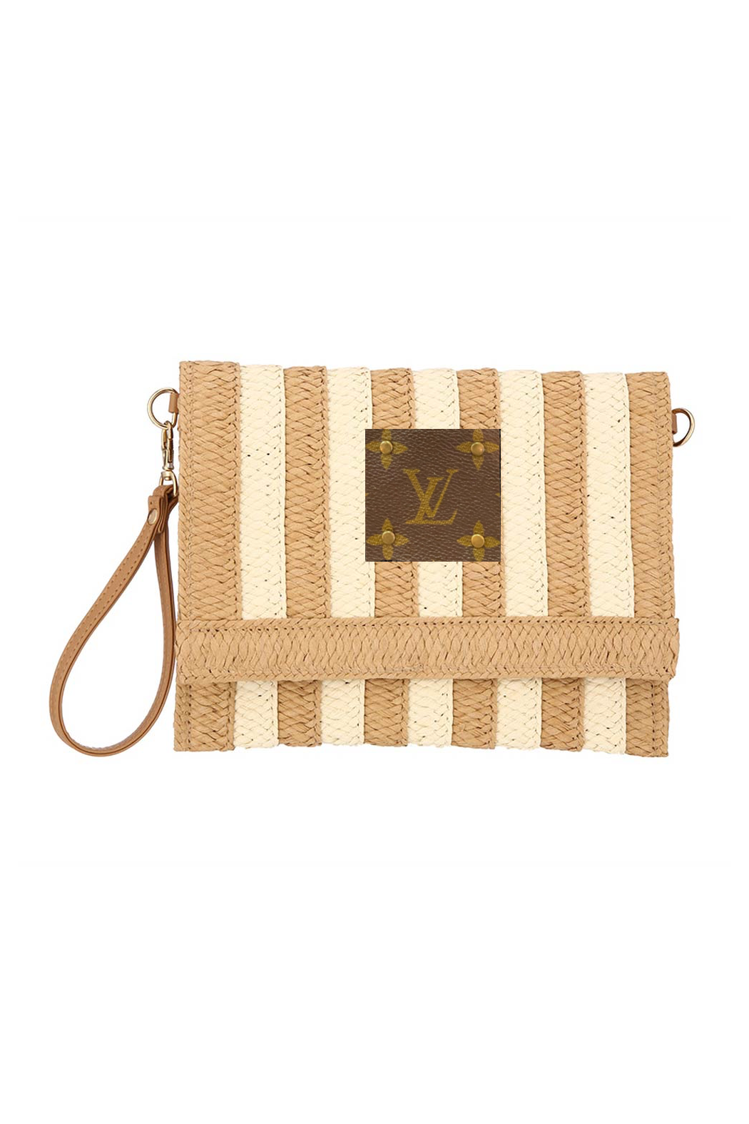 Upcycled Striped Straw Clutch Wristlet Crossbody