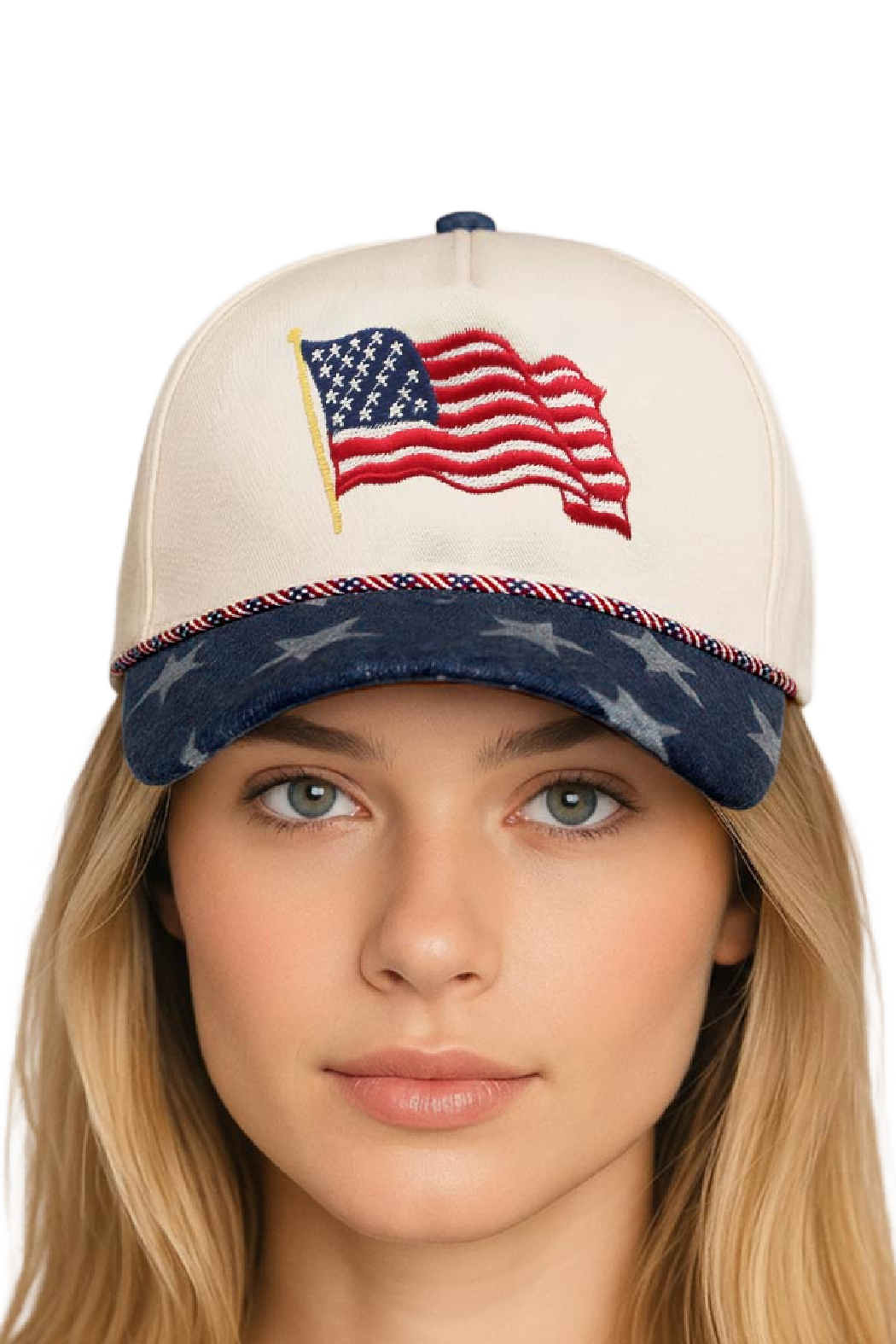 Waving American Flag Embroidered Cap