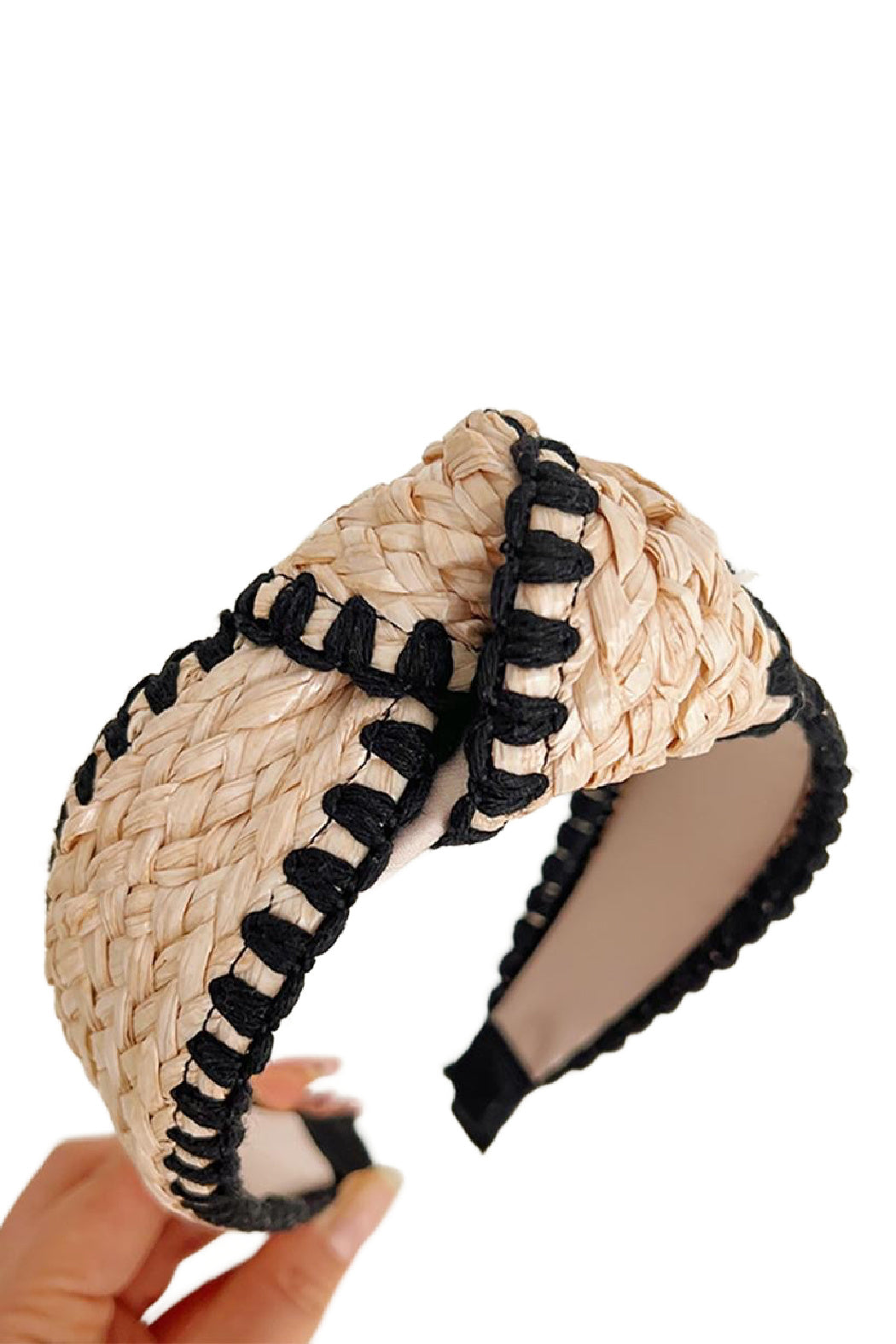 Embroidered Edge Straw Headband