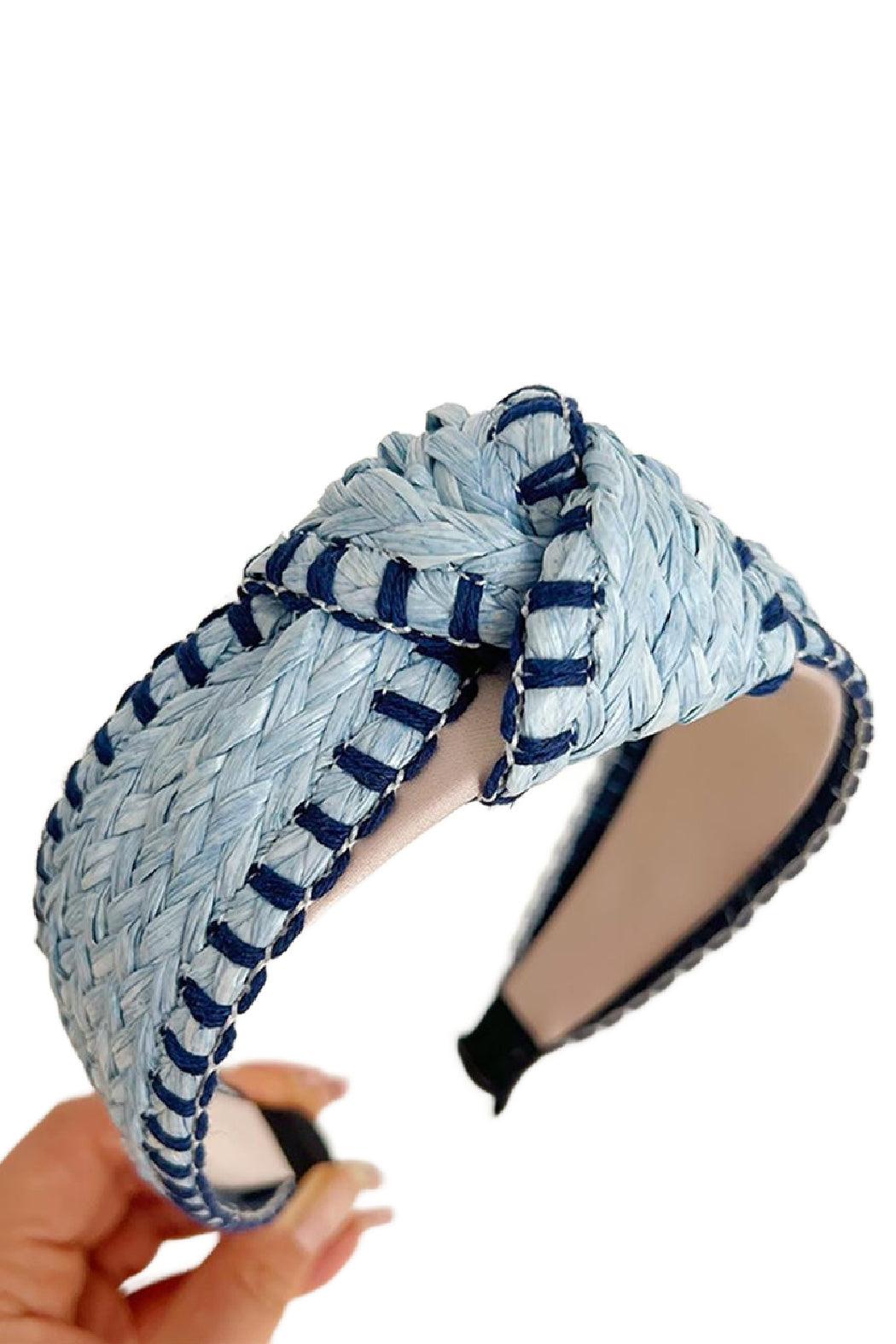 Embroidered Edge Straw Headband