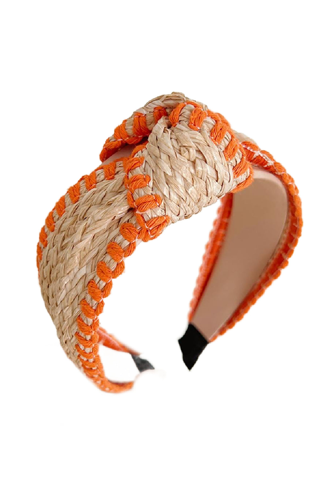 Embroidered Edge Straw Headband