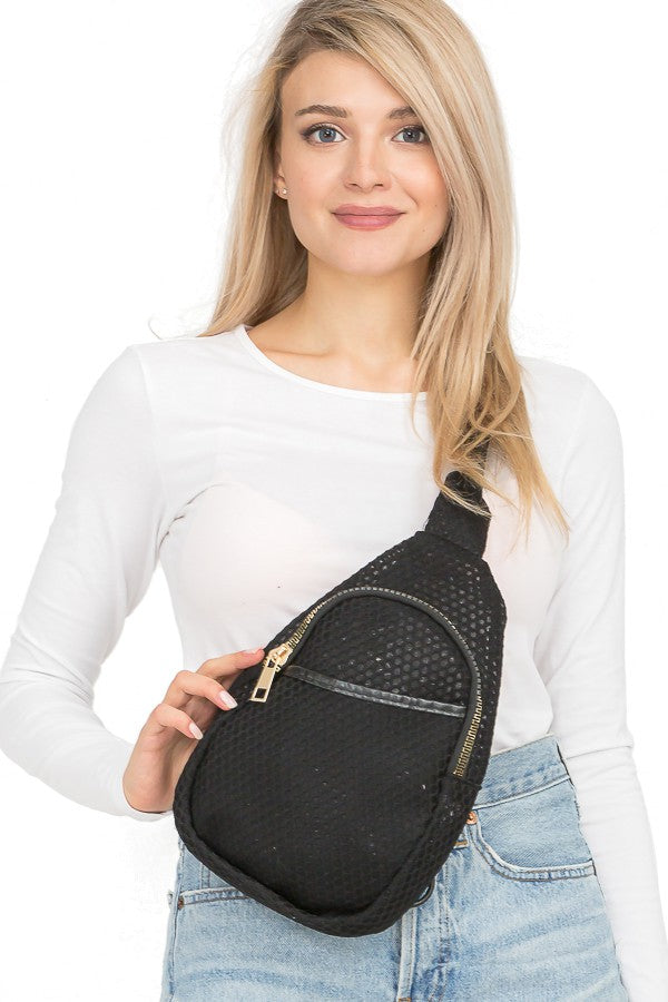 Trimmed Mesh Sling Bag - Embellish Your Life