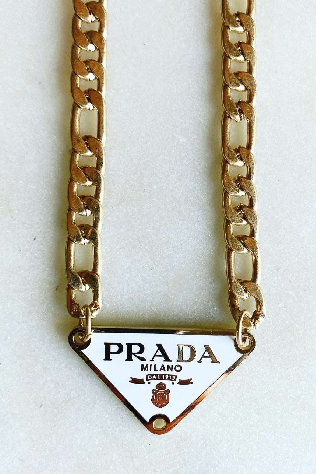 Gold Prada Designer Triangle Necklace