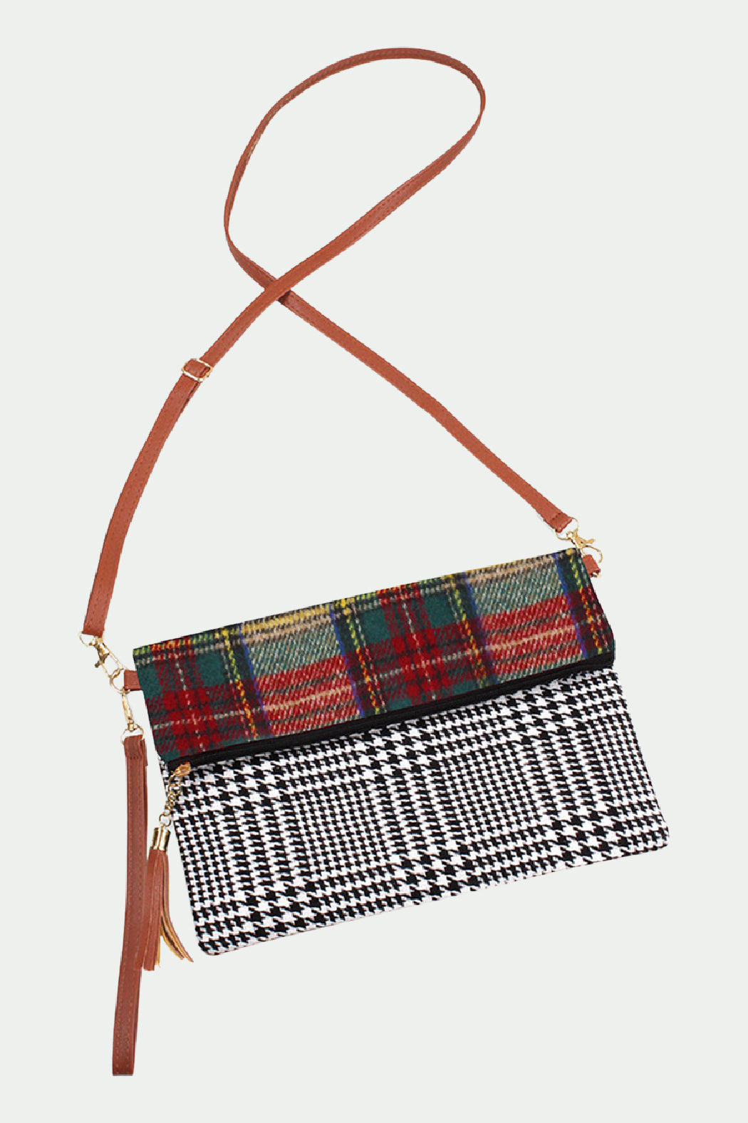 3 -in-1 Tartan Plaid and Houndstooth Cross Body Bag - Embellish Your Life