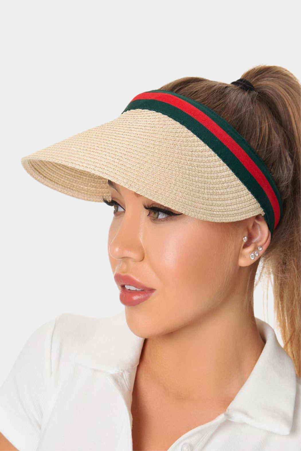 Green & Red Stripe Straw Visor
