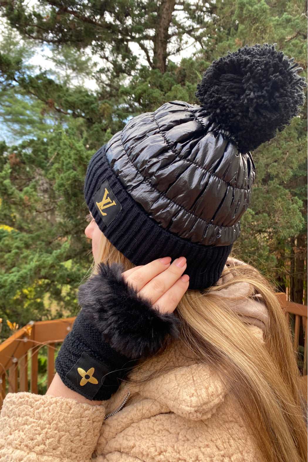 Louis Vuitton Inspired Up-Cycled Gloves and Beanie - Embellish Your Life
