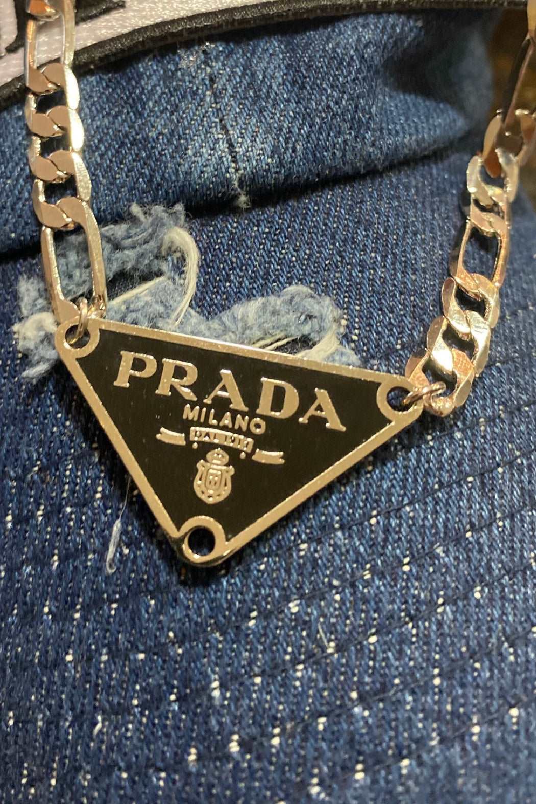 Gold Prada Designer Triangle Necklace