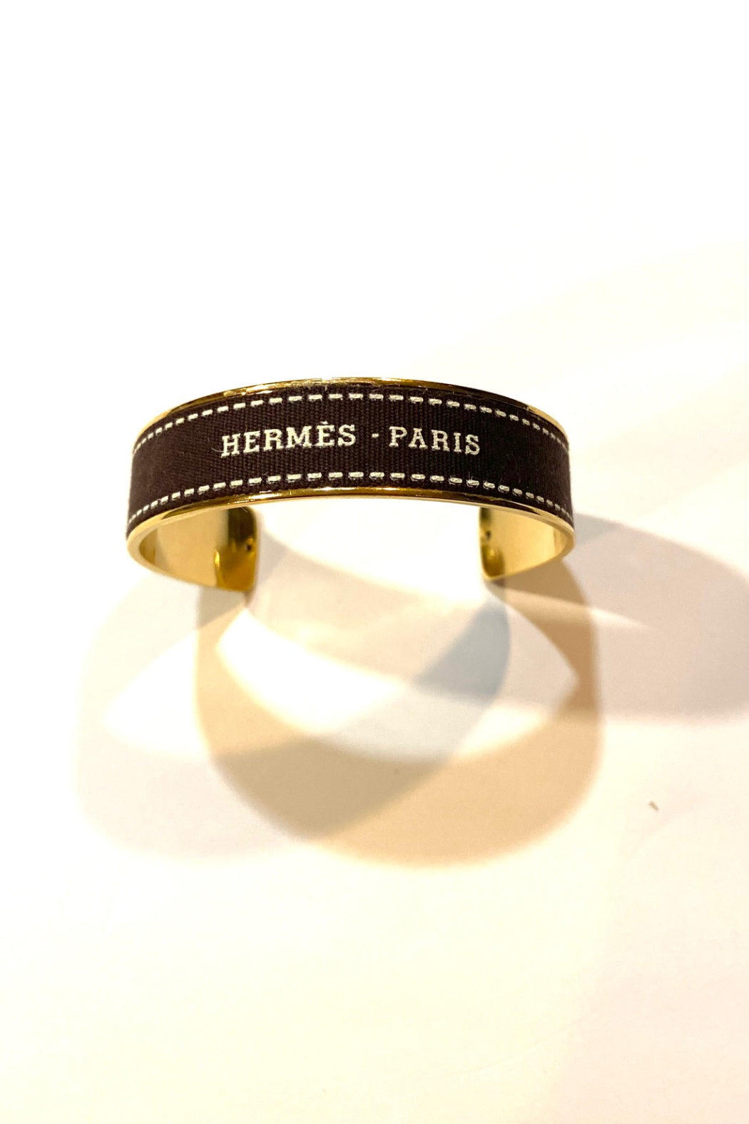 Hermes Brown Ribbon Up-Cycled Cuff Bracelet - Embellish Your Life 