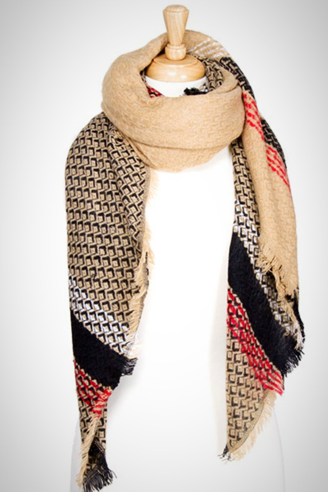 Beige Plaid Blanket Scarf - Embellish Your Life