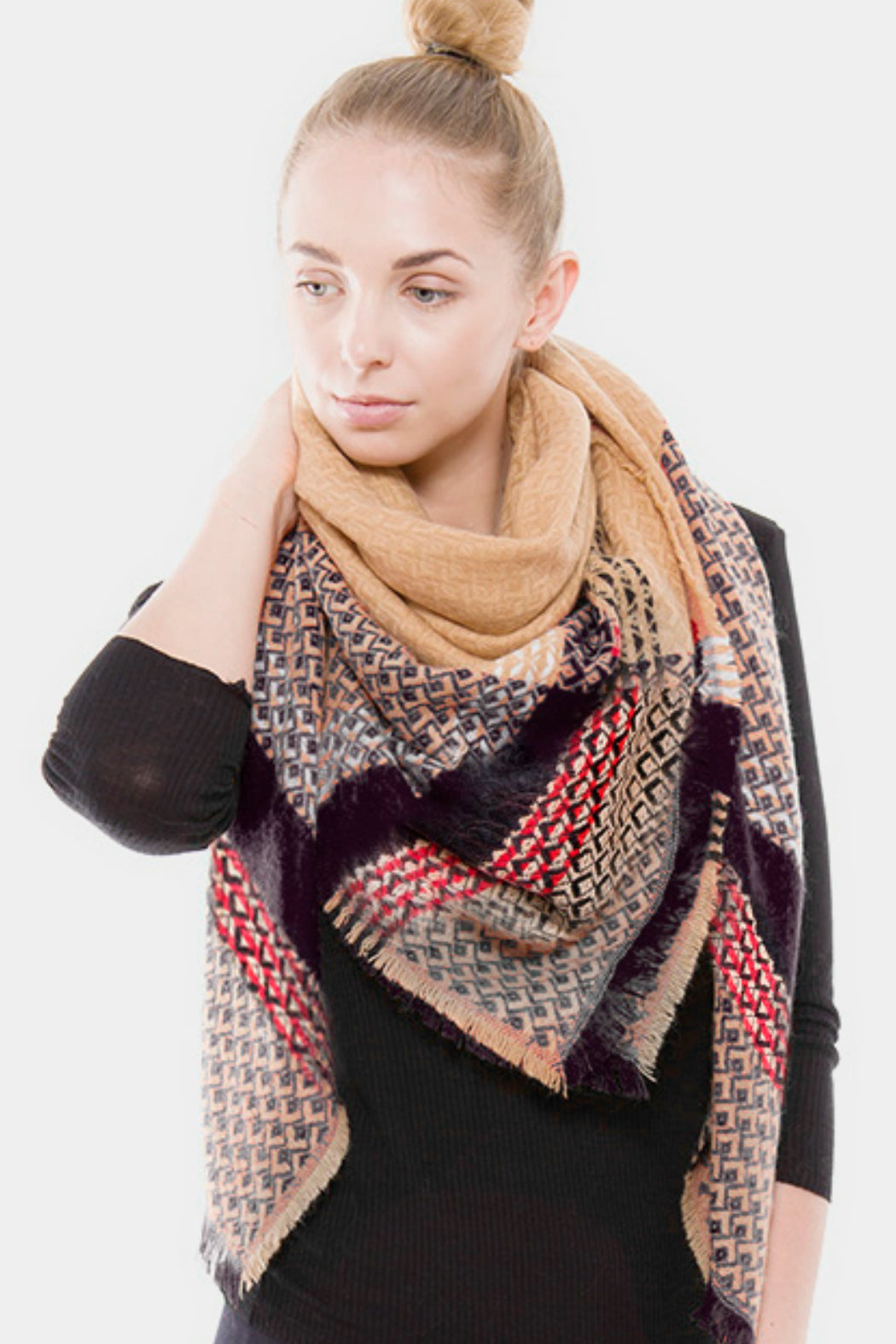 Beige Plaid Blanket Scarf - Embellish Your Life