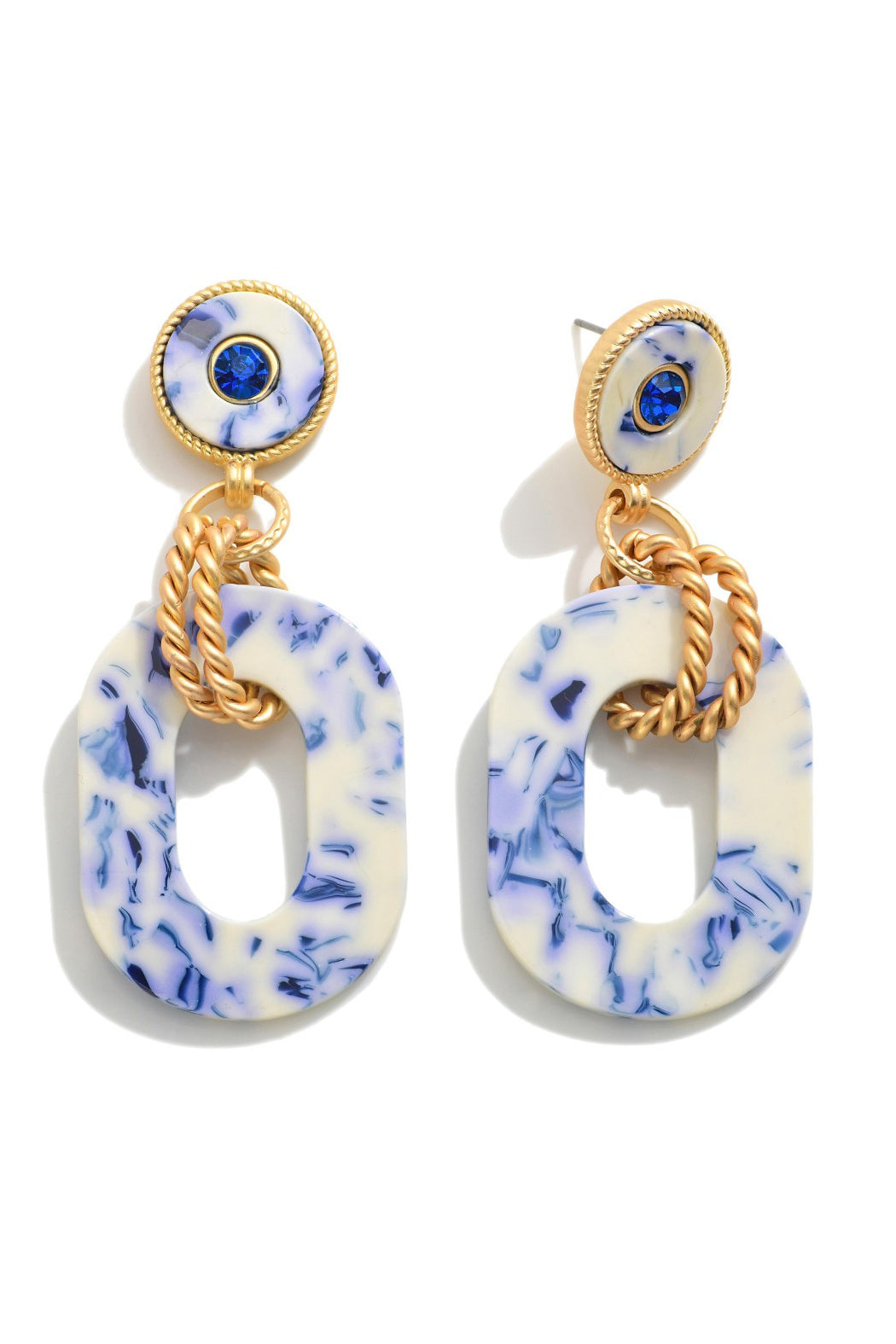 Oval and Crystal Drop Earrings