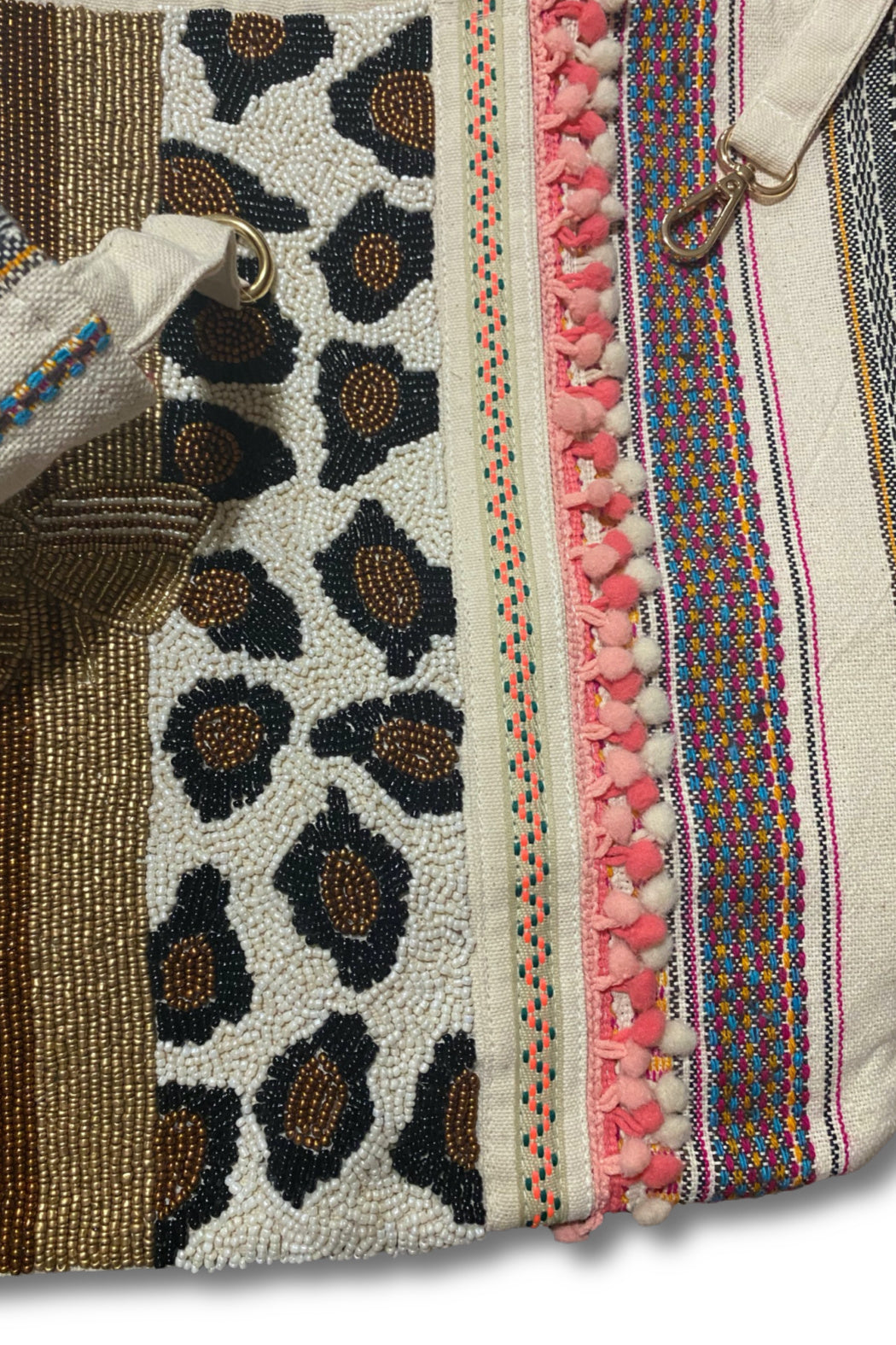 Beaded Leopard Print and Bee Tote Crossbody Bag
