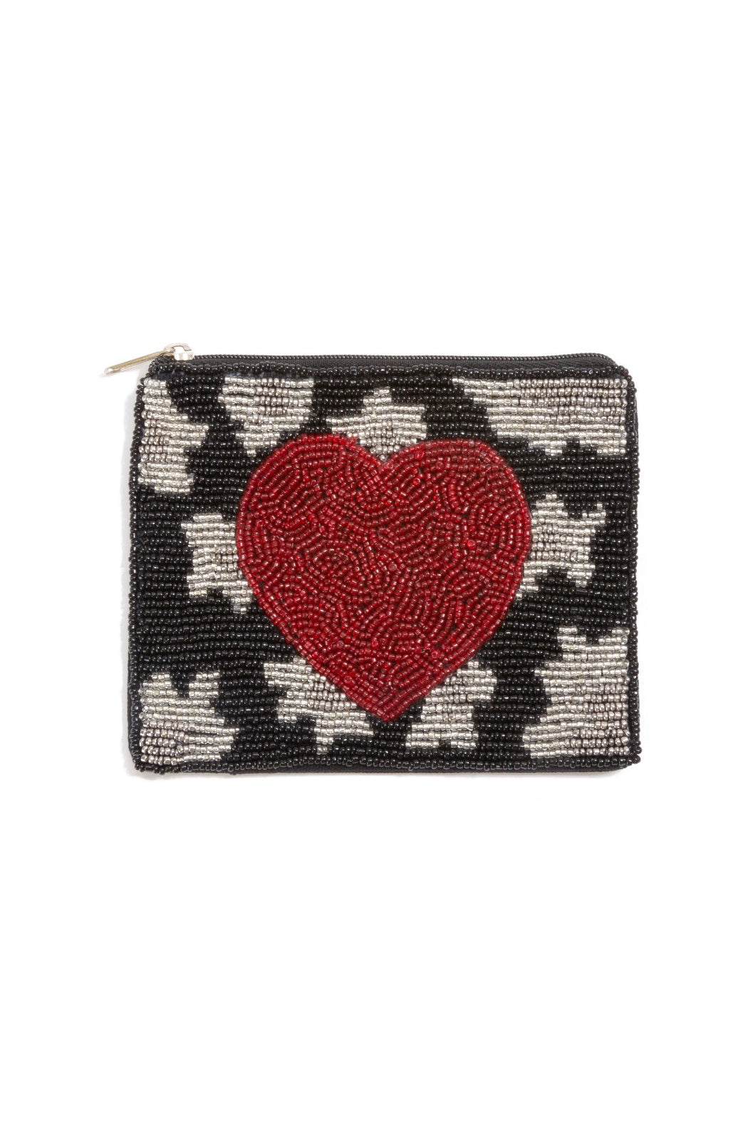 Love Black Animal Print Beaded Pouch Bag