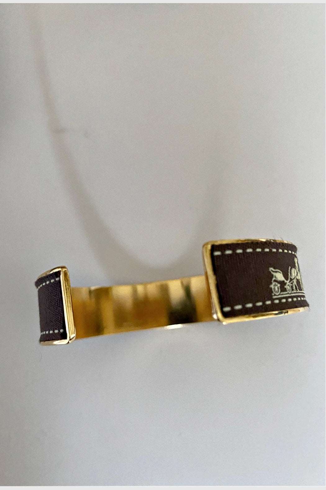 Hermes Brown Ribbon Up-Cycled Cuff Bracelet - Embellish Your Life