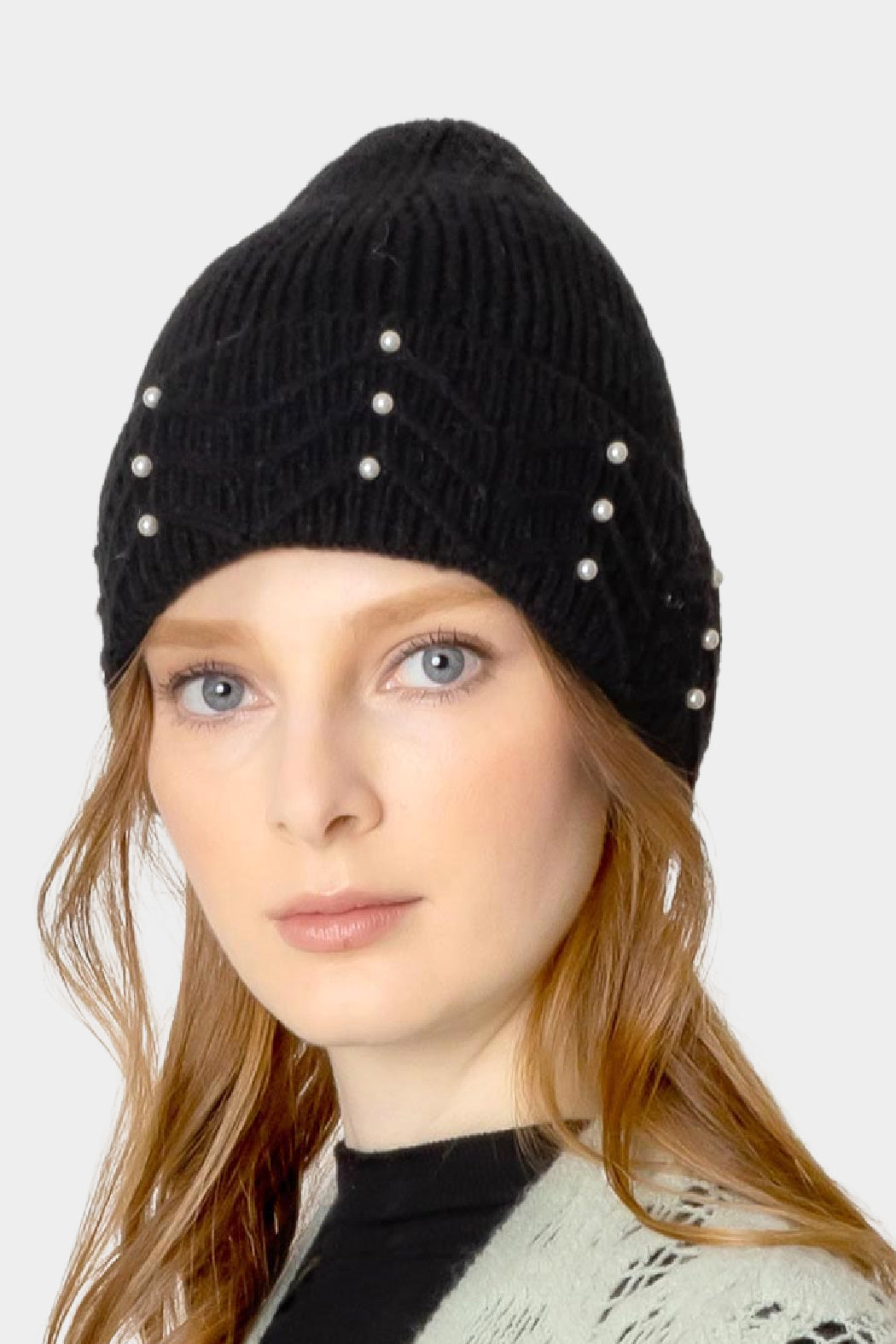 Pearl and Chevron Knit Beanie