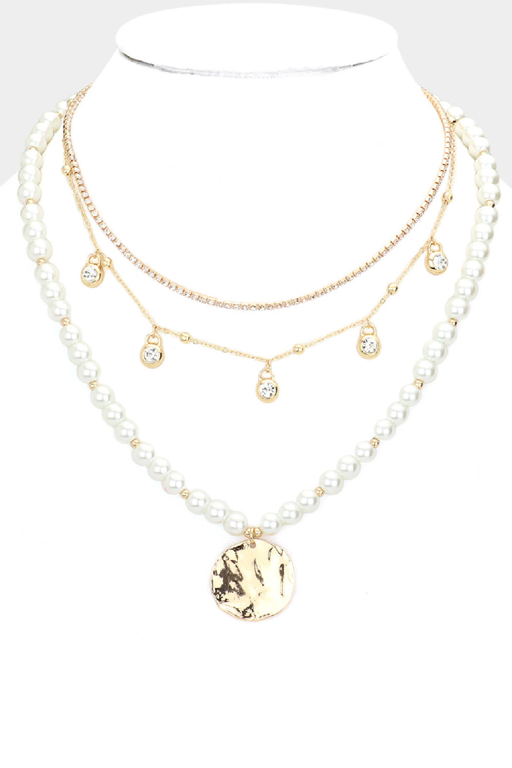 Pearl and Crystal 3 Layer Necklace