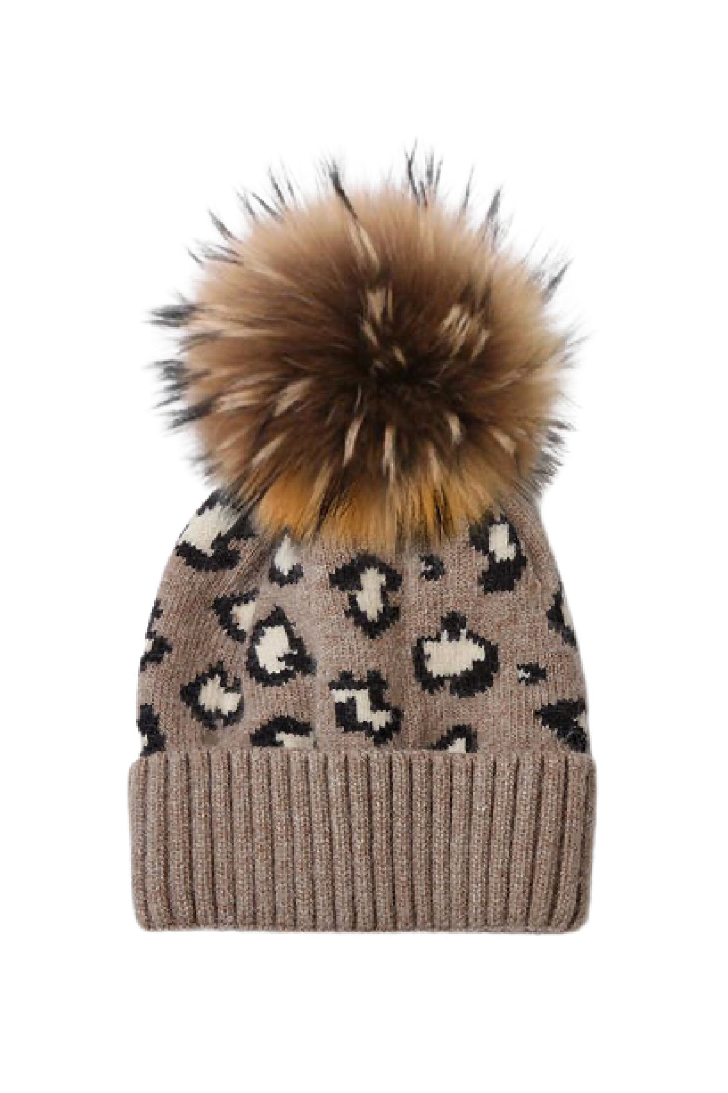 Cashmere Blend Knit Leopard with Pom Beanie