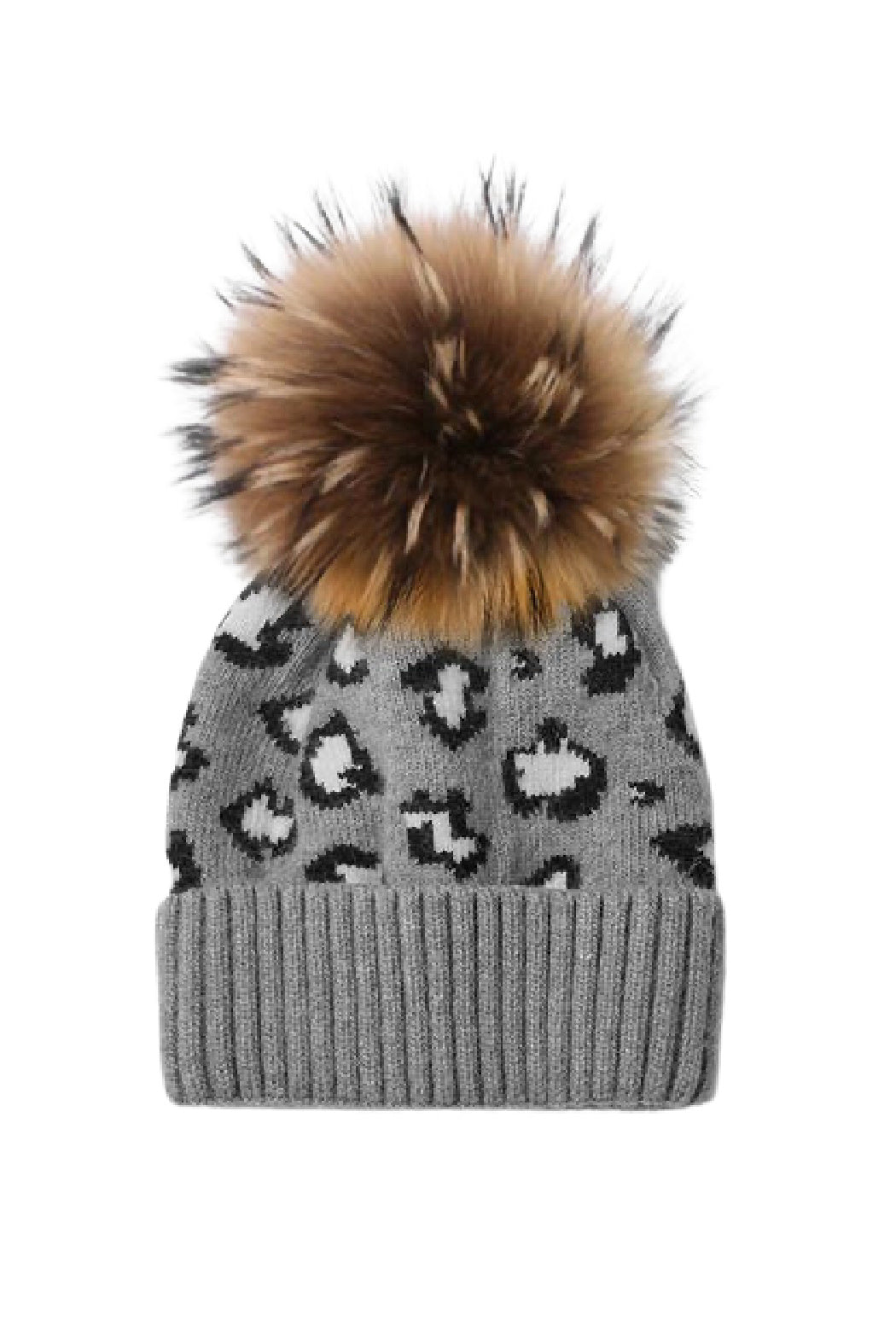 Cashmere Blend Knit Leopard with Pom Beanie