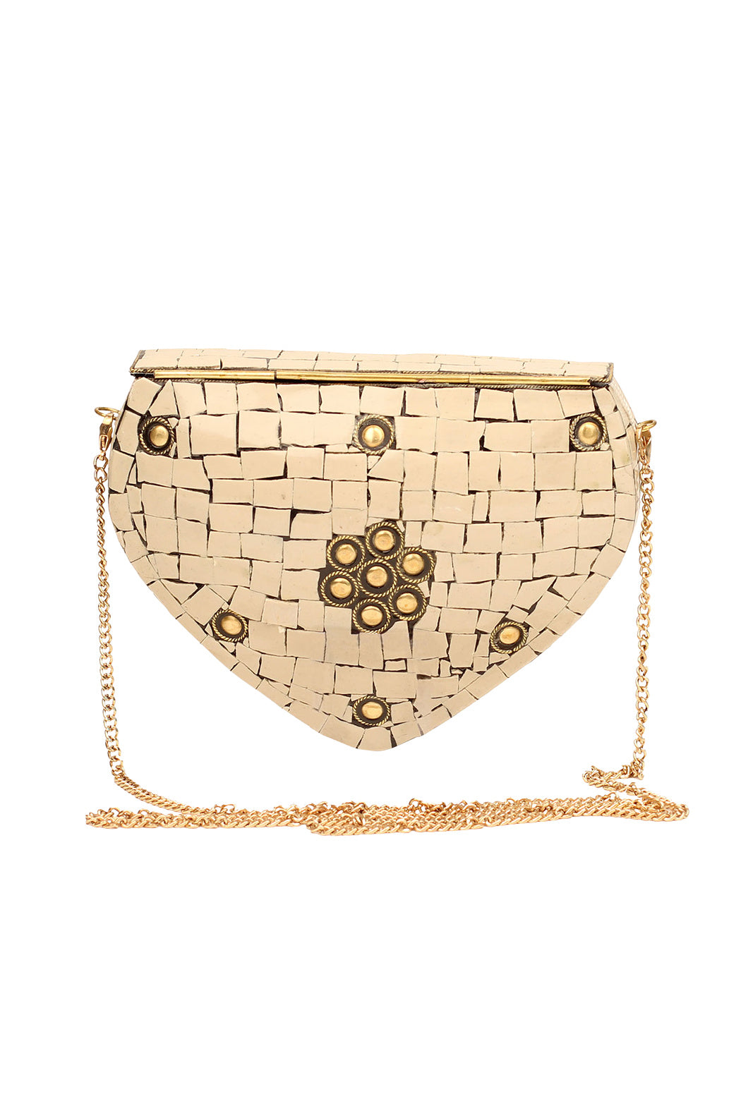 Decorative Mosaic and Metal Stone Clutch Crossbody Bag