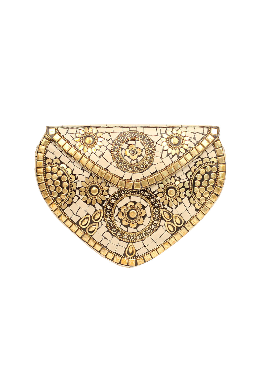 Decorative Mosaic and Metal Stone Clutch Crossbody Bag