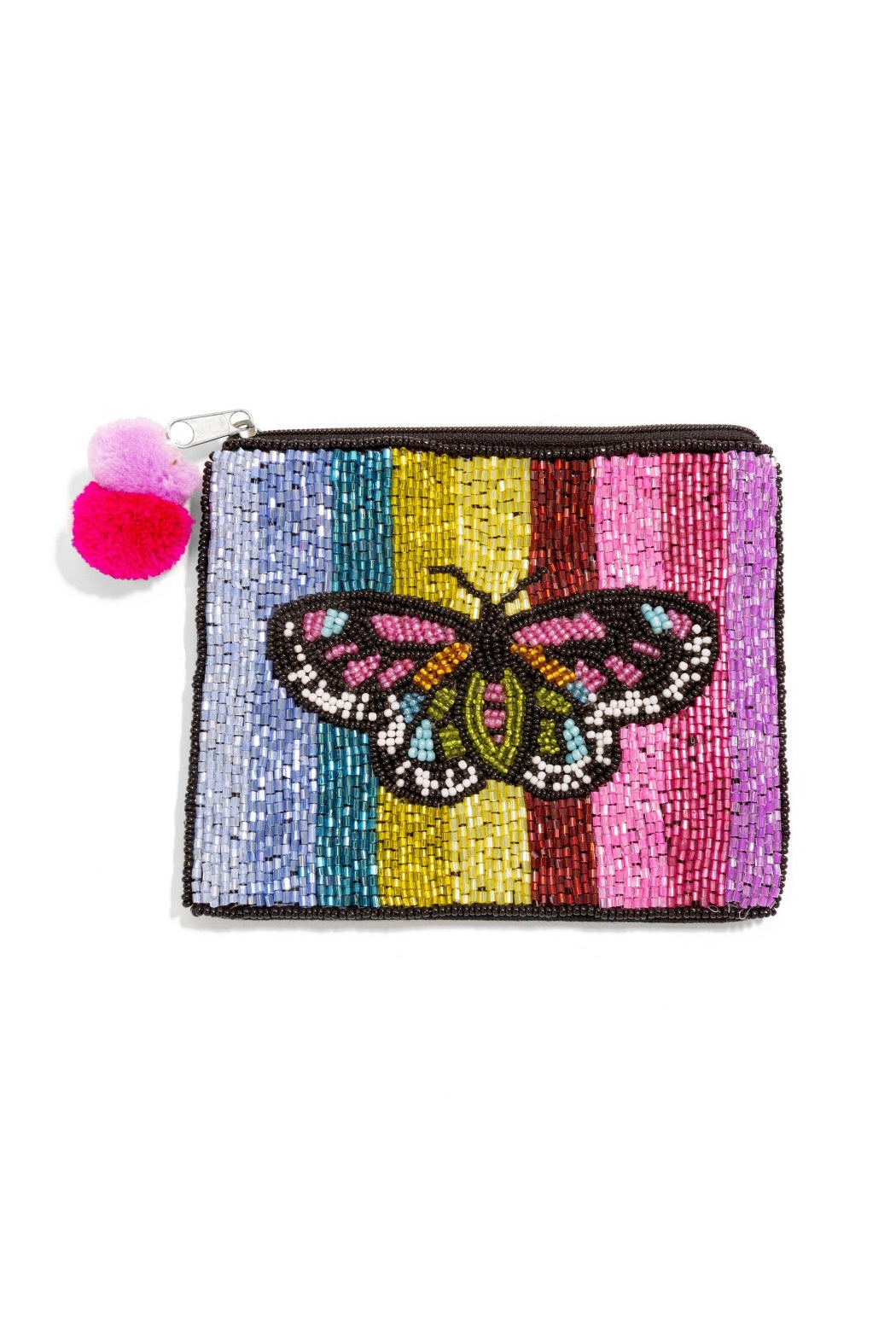 Rainbow Butterfly Beaded Pouch Bag