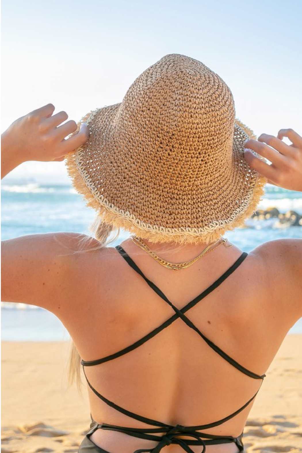 Frayed Edge Straw Bucket Hat