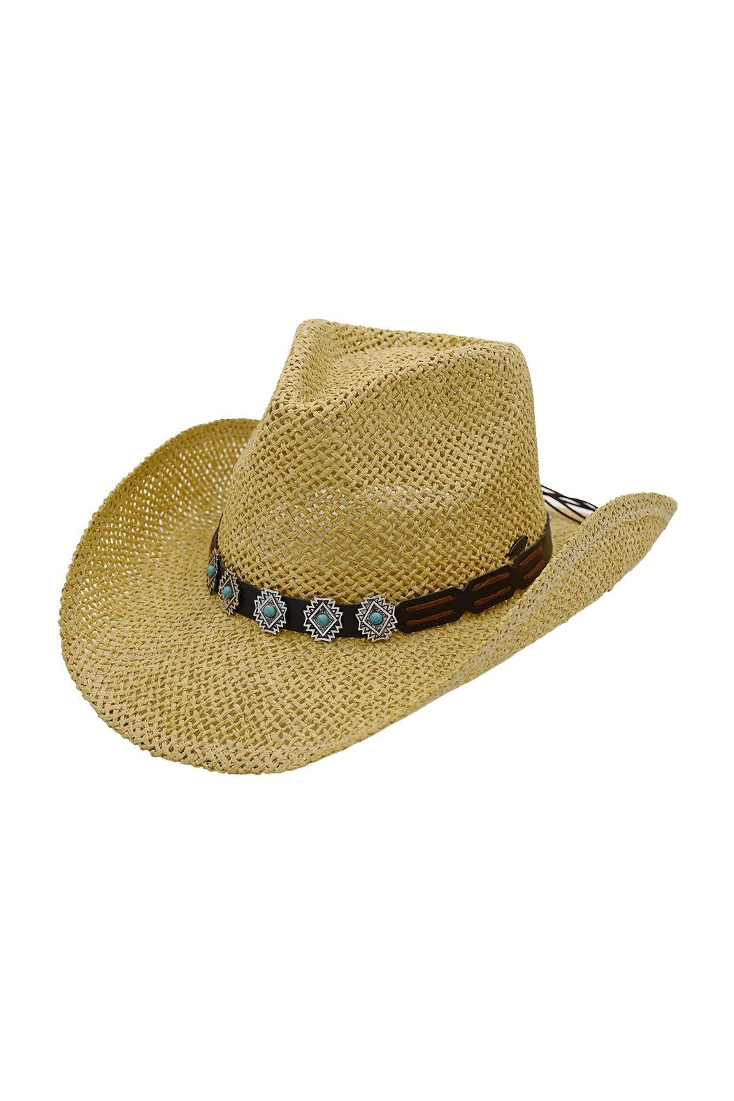 Silver and Turquoise Aztec Straw Cowgirl Hat