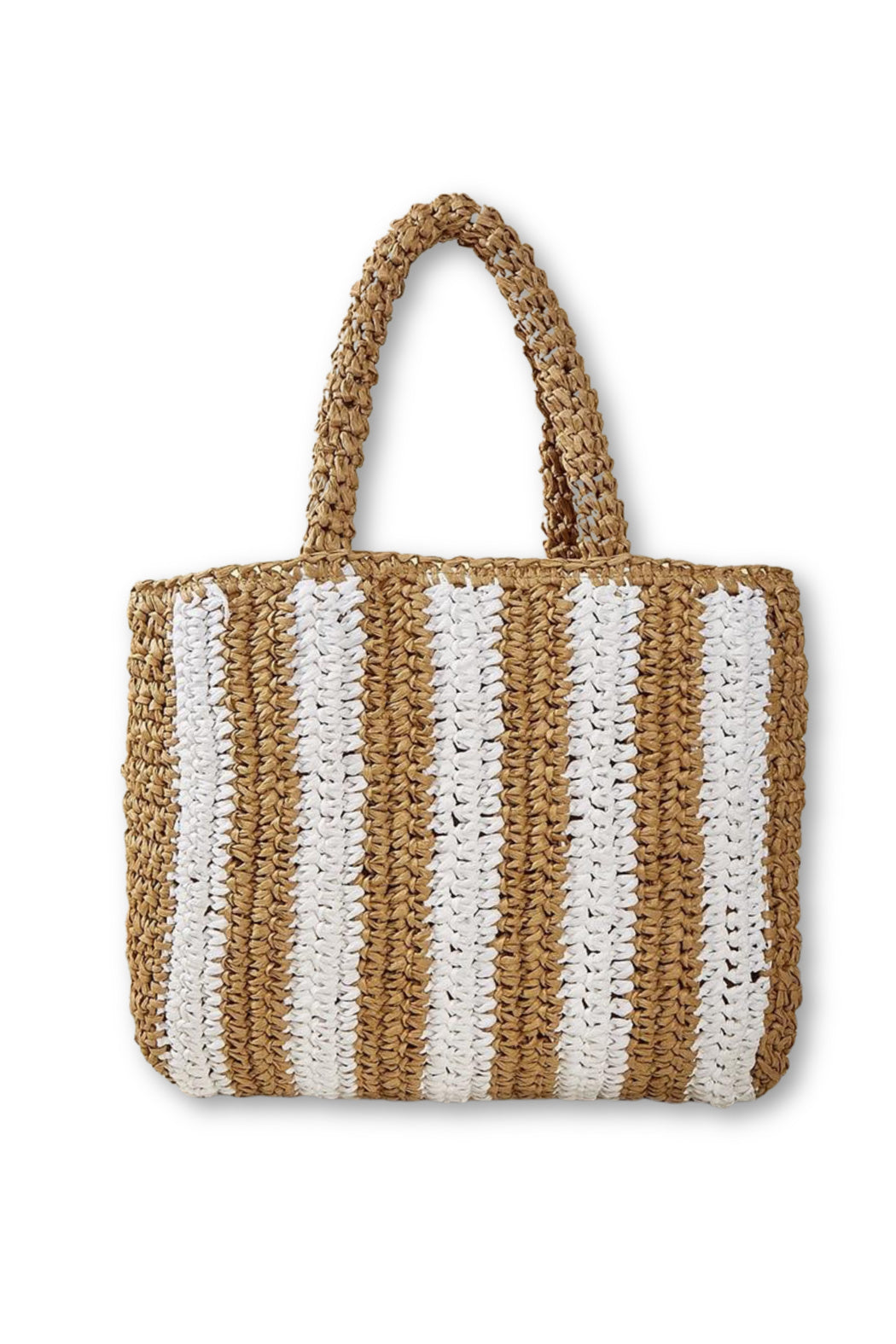 Vertical Striped Straw Tote