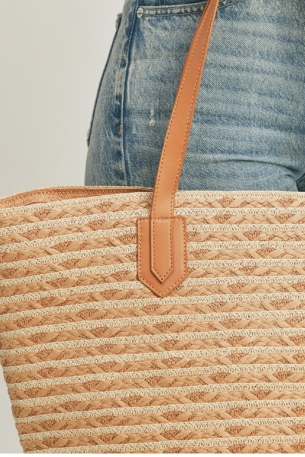 Horizontal Striped Straw Tote Bag