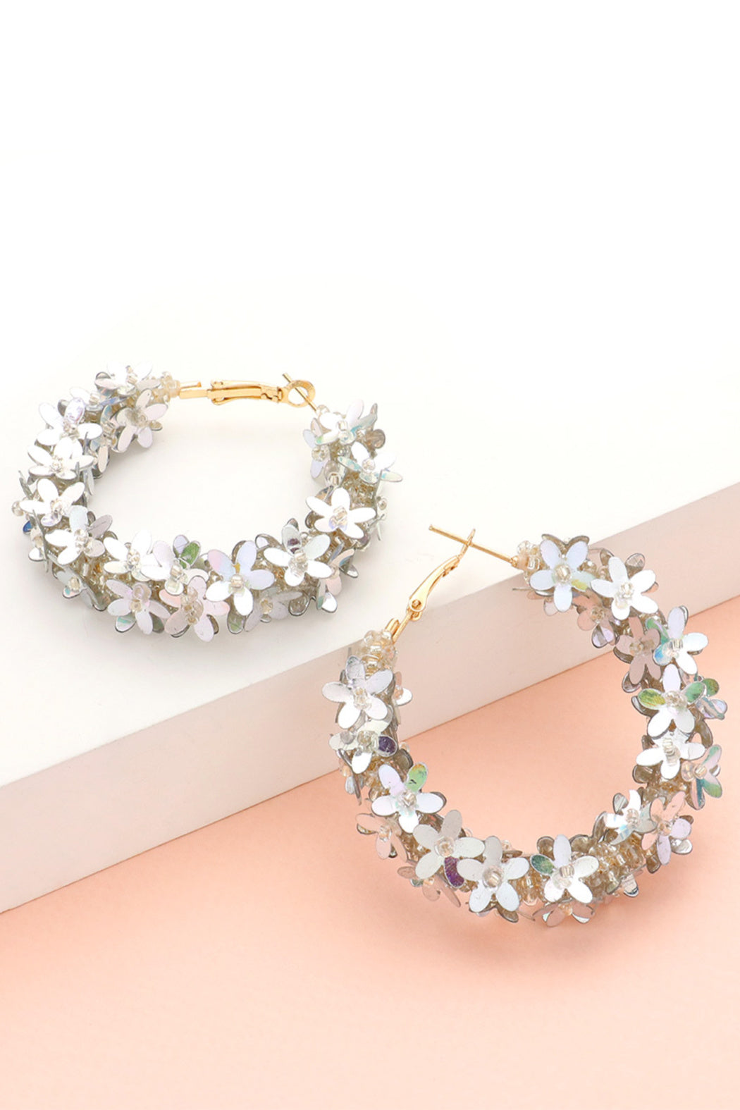 Flower Bead Hoop Earrings