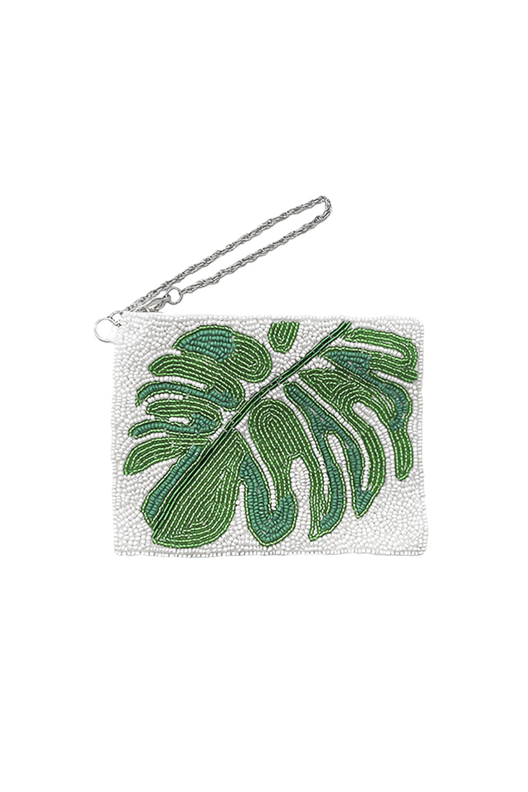 Tropical Leaf Beaded Clutch Wristlet