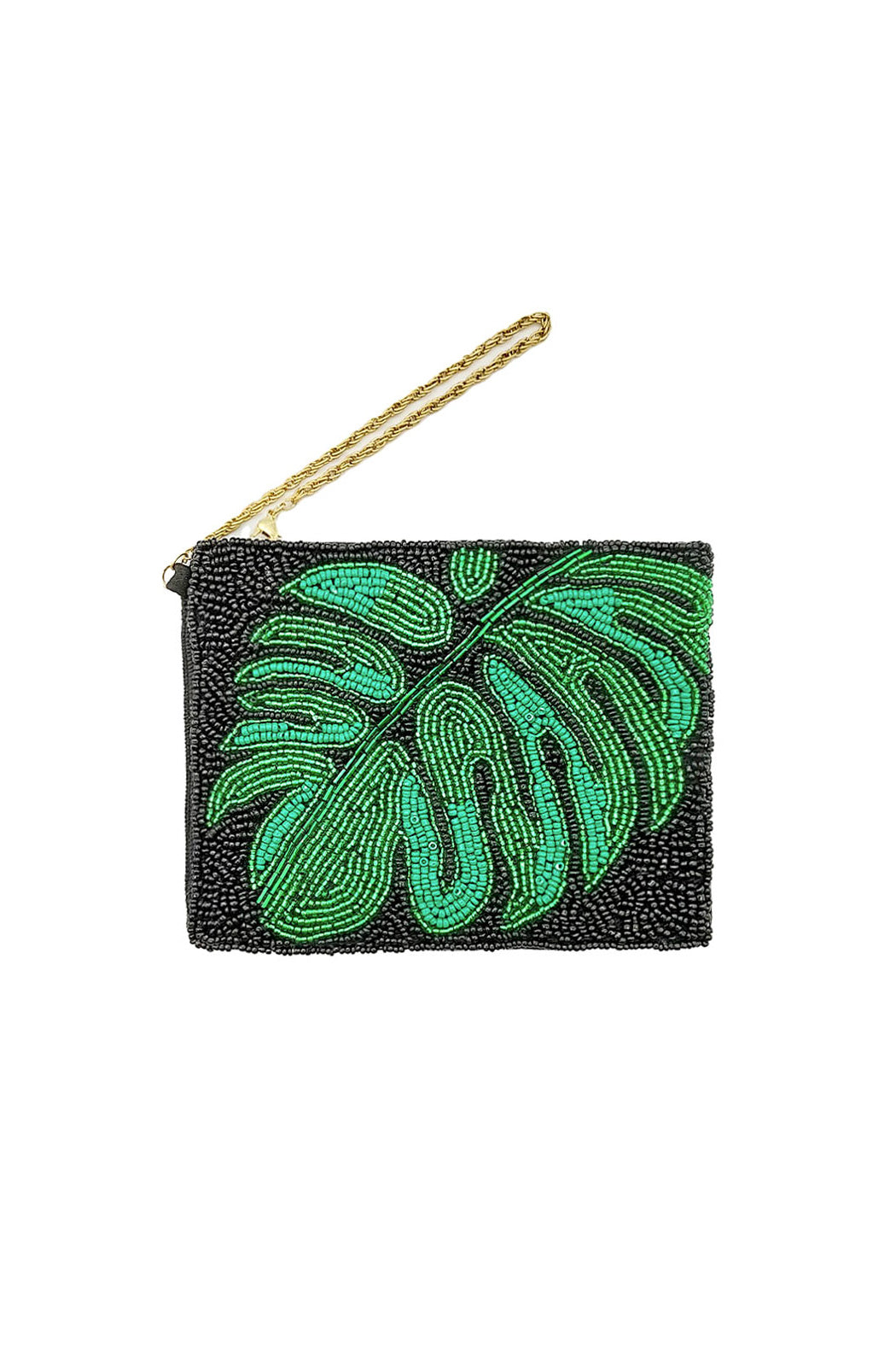 Tropical Leaf Beaded Clutch Wristlet