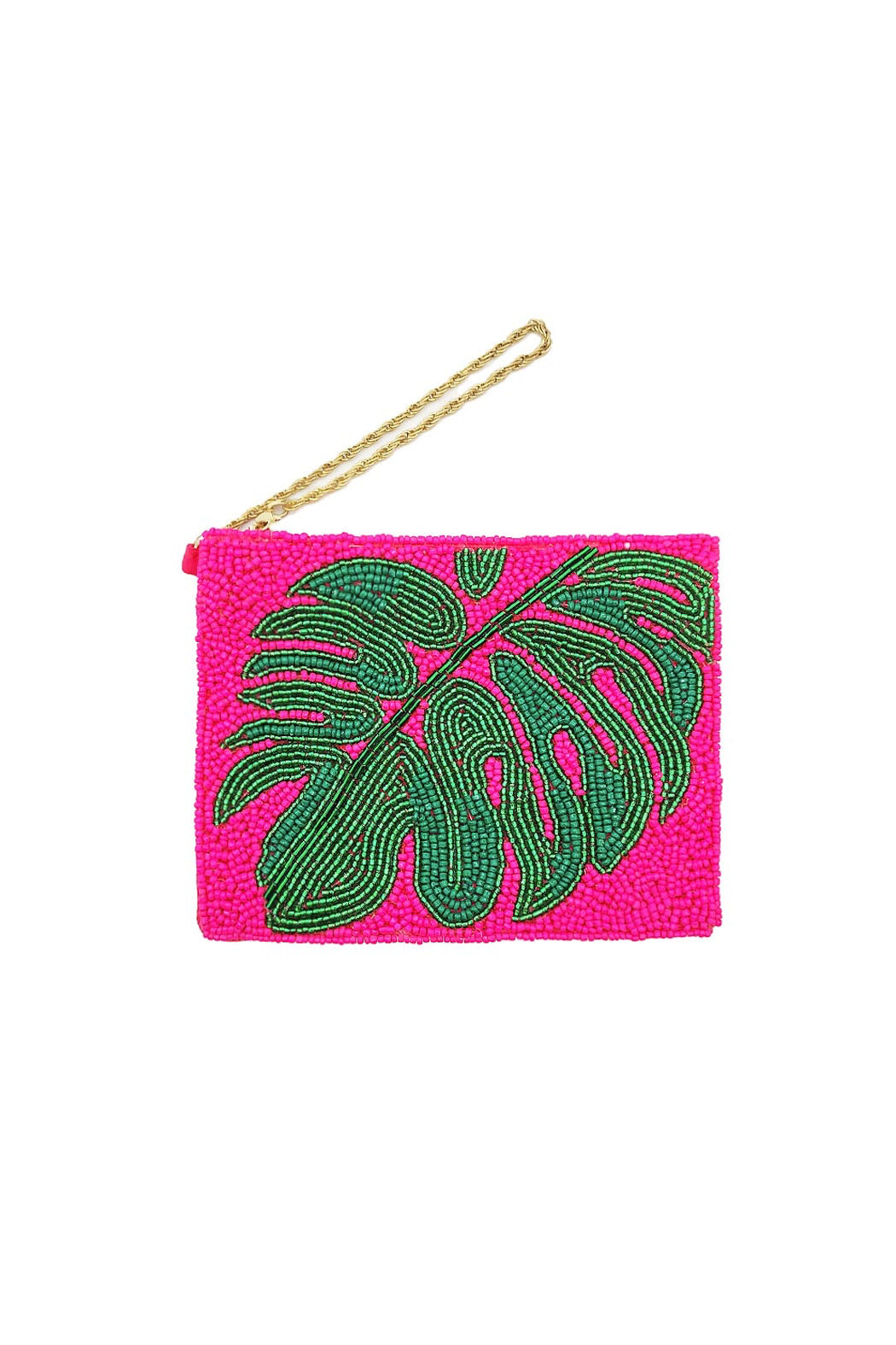 Tropical Leaf Beaded Clutch Wristlet