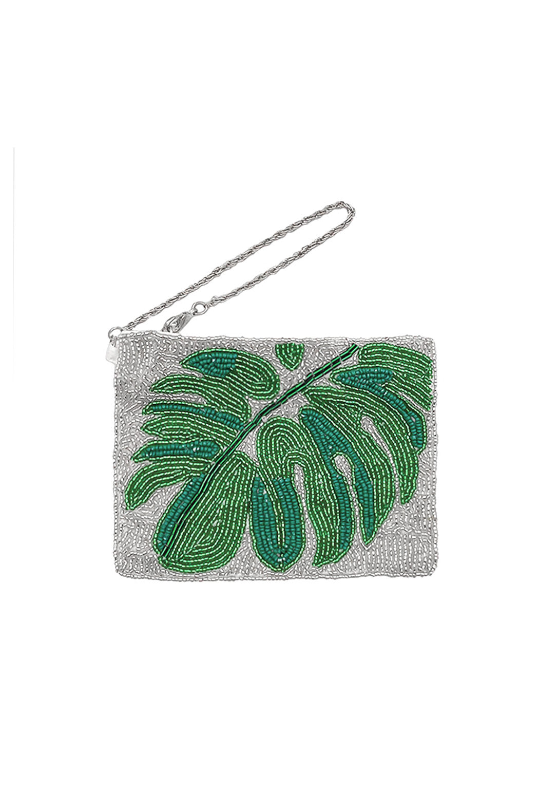 Tropical Leaf Beaded Clutch Wristlet