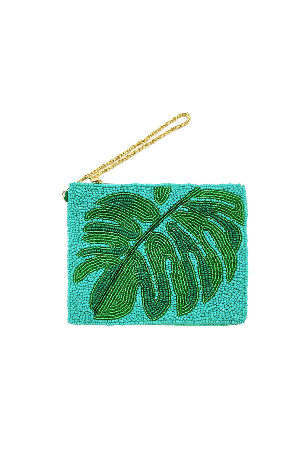 Tropical Leaf Beaded Clutch Wristlet