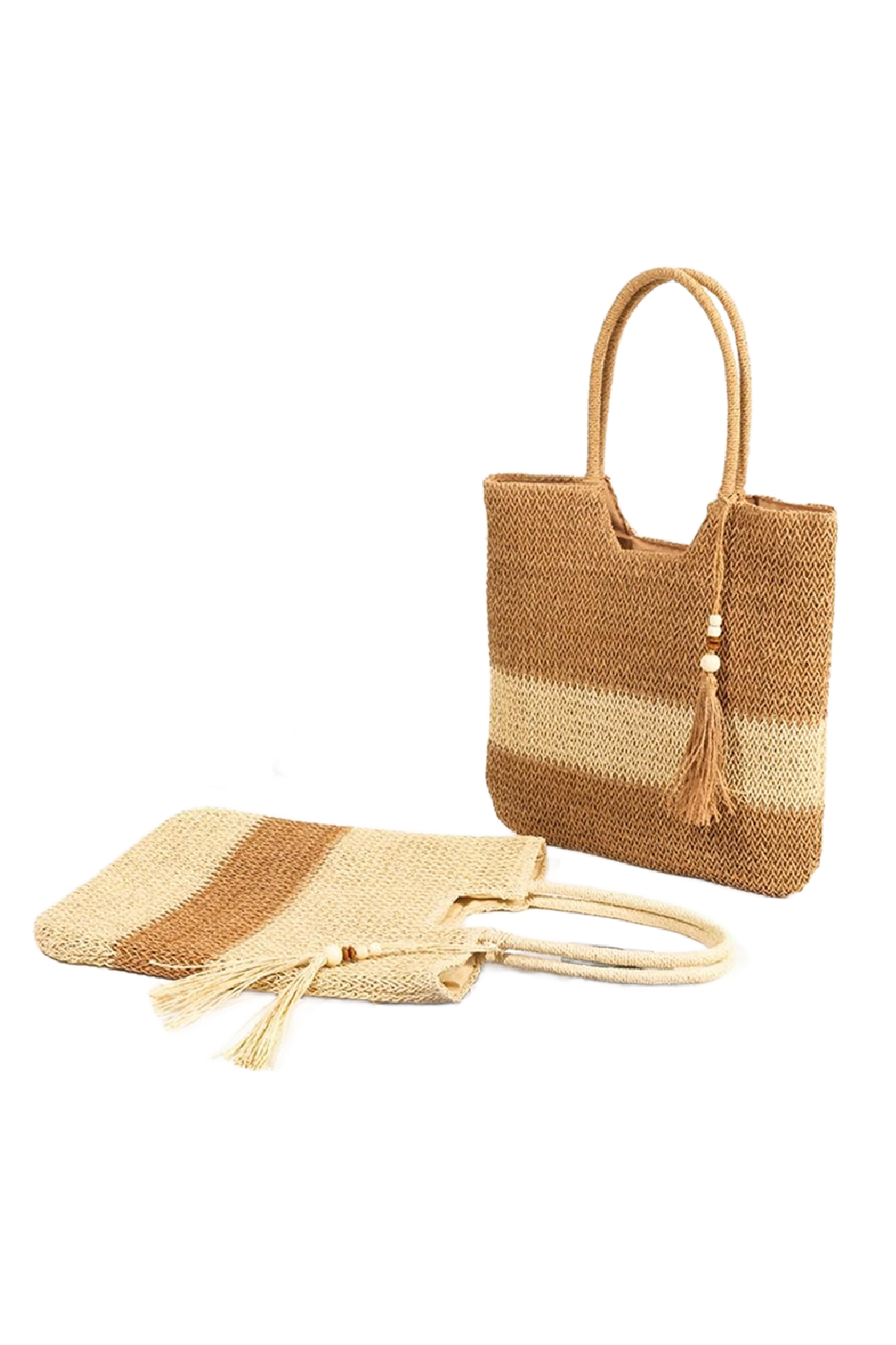 Color Block Straw Shoulder Bag