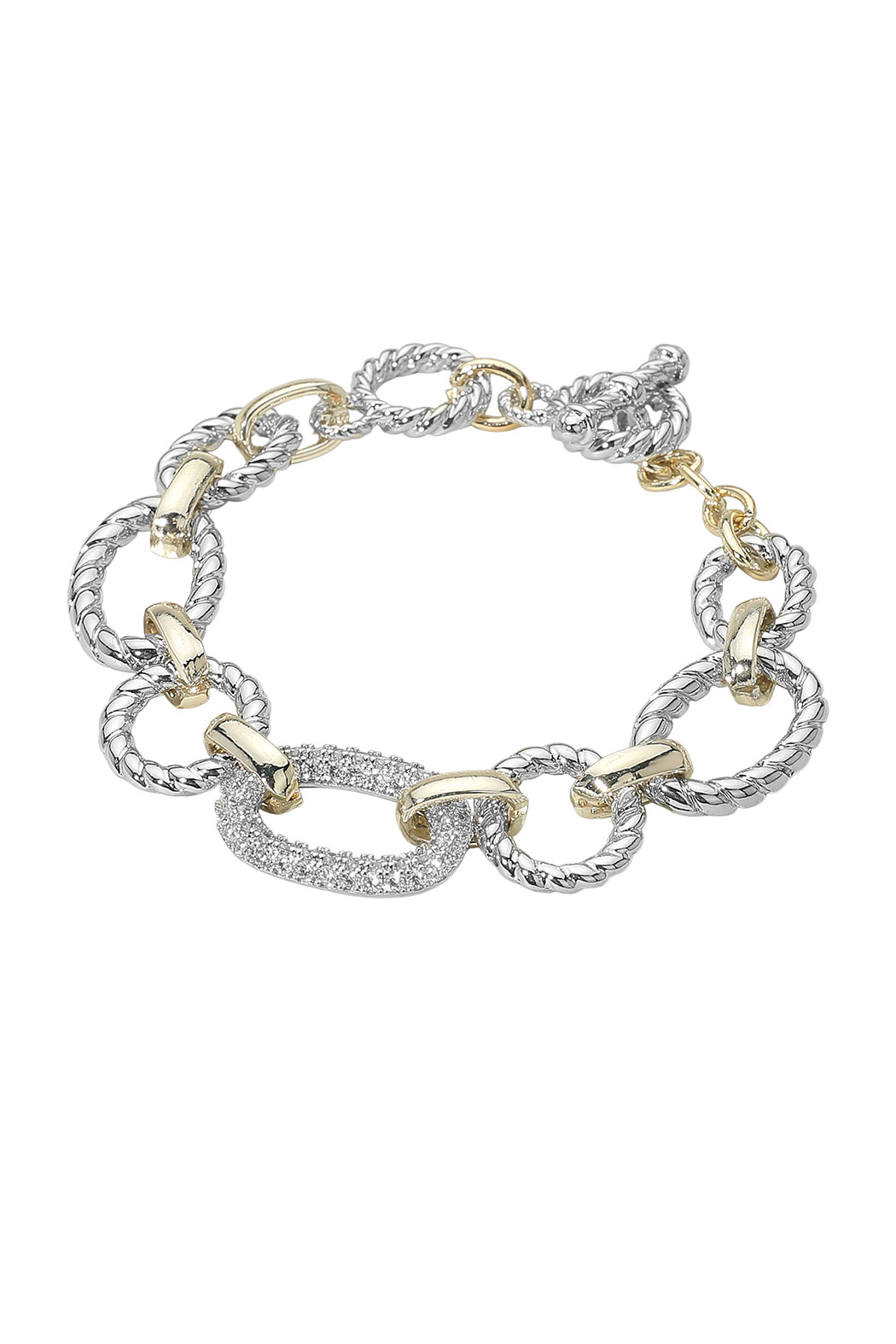 Gold Plated Two Tone Cz Toggle Bracelet