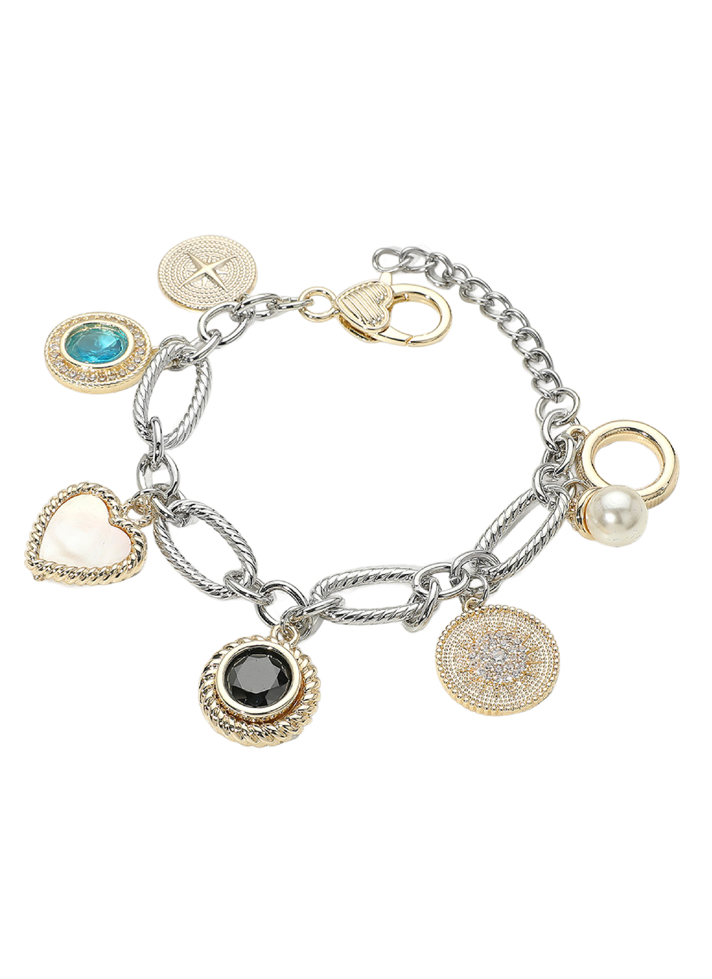 Gold Plated 2 Tone 6 Charm Bracelet