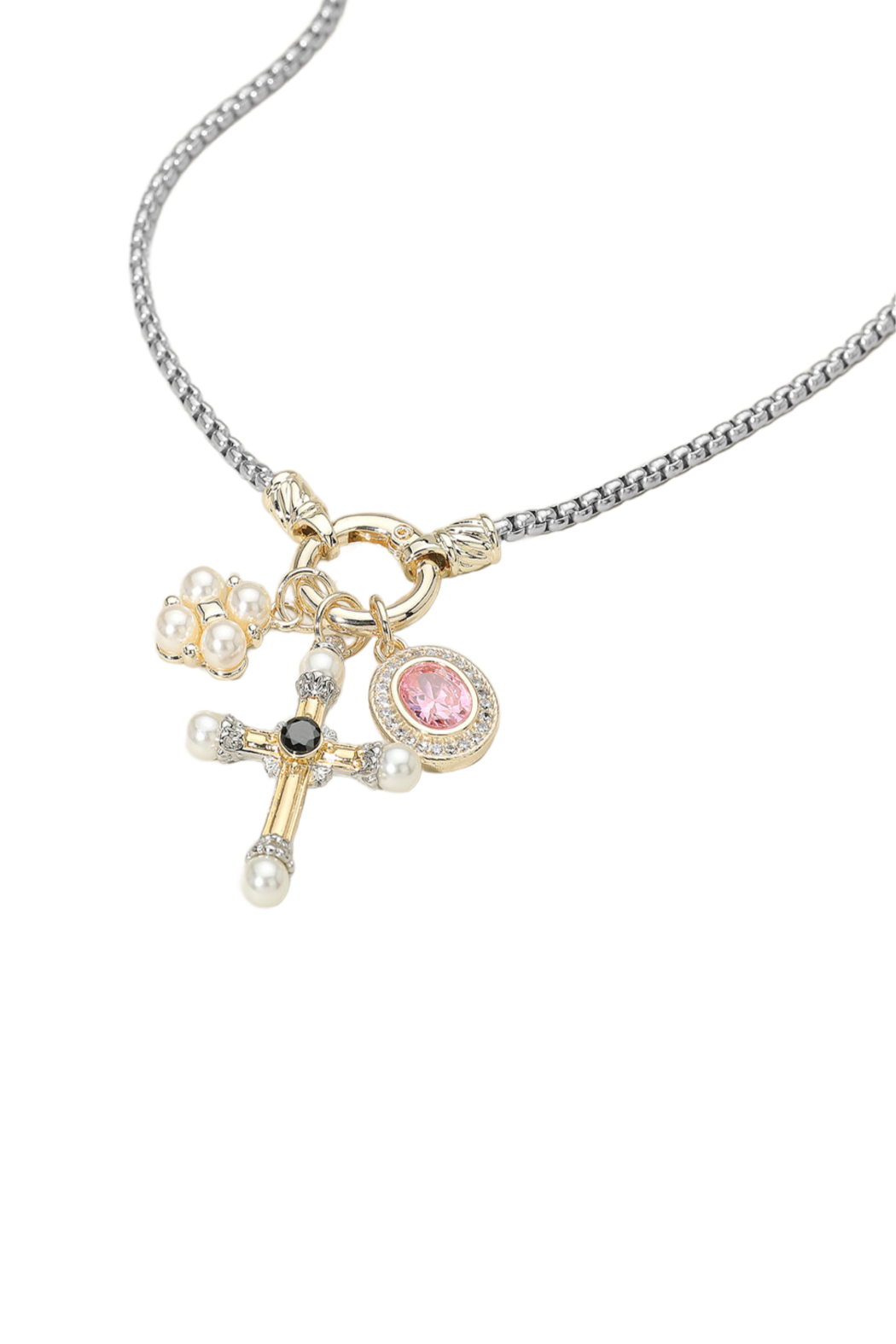 Gold Plated 2 Tone 3 Charm Necklace