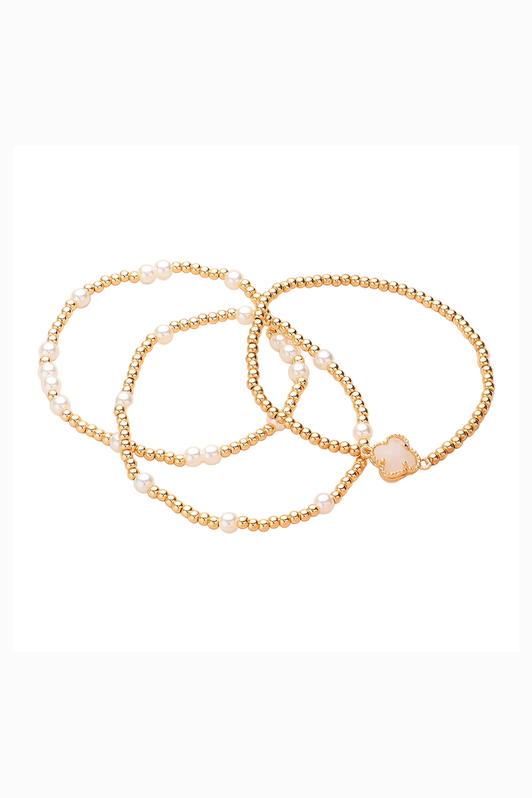 Clover and Pearl Bead Stretch Bracelet