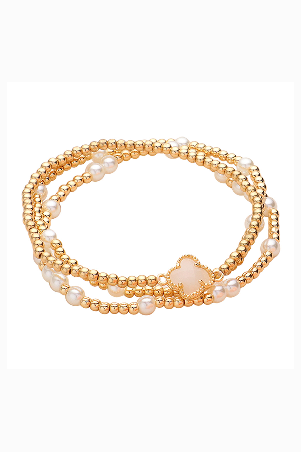 Clover and Pearl Bead Stretch Bracelet