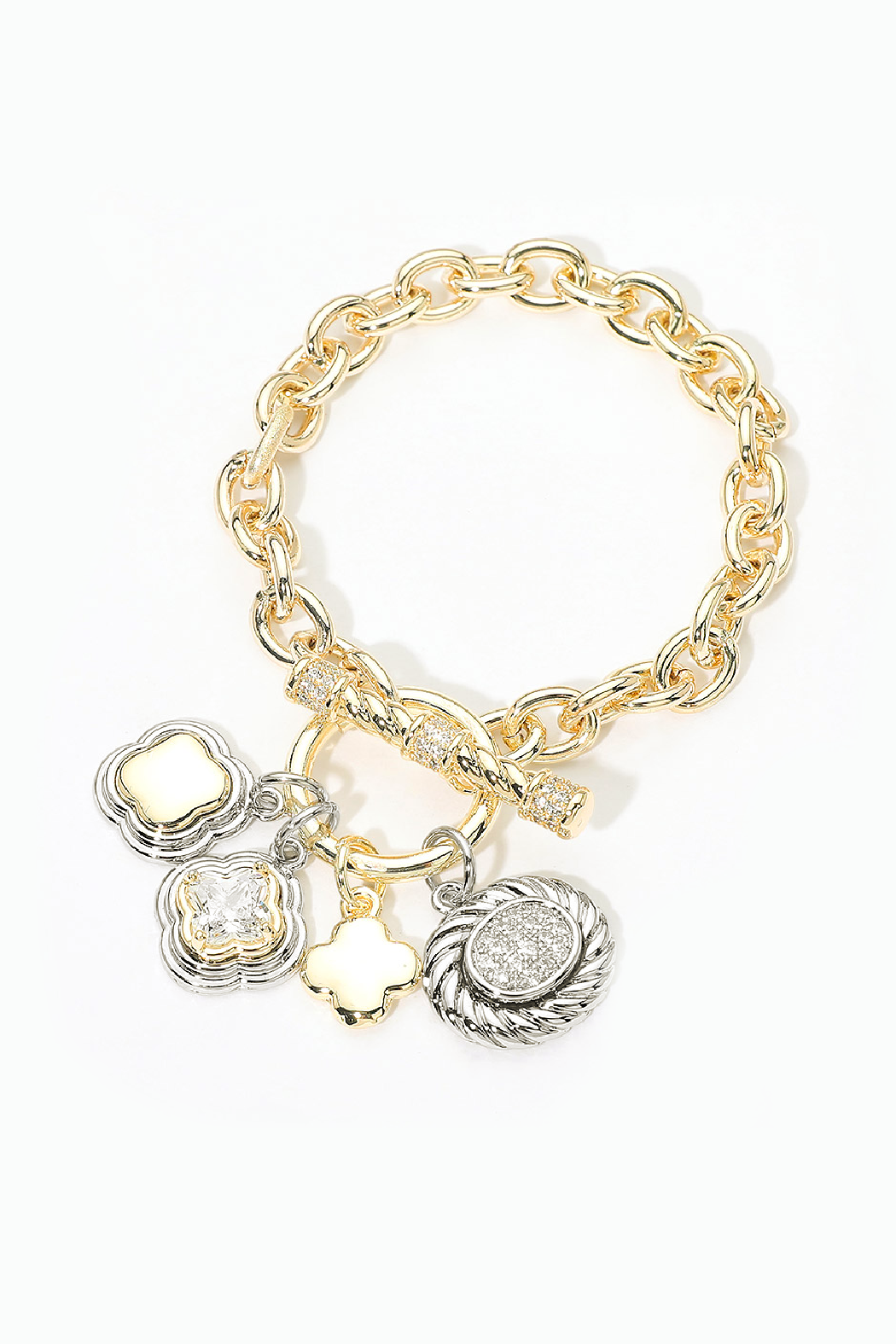 Gold Plated 2 Tone 4 Charm Bracelet